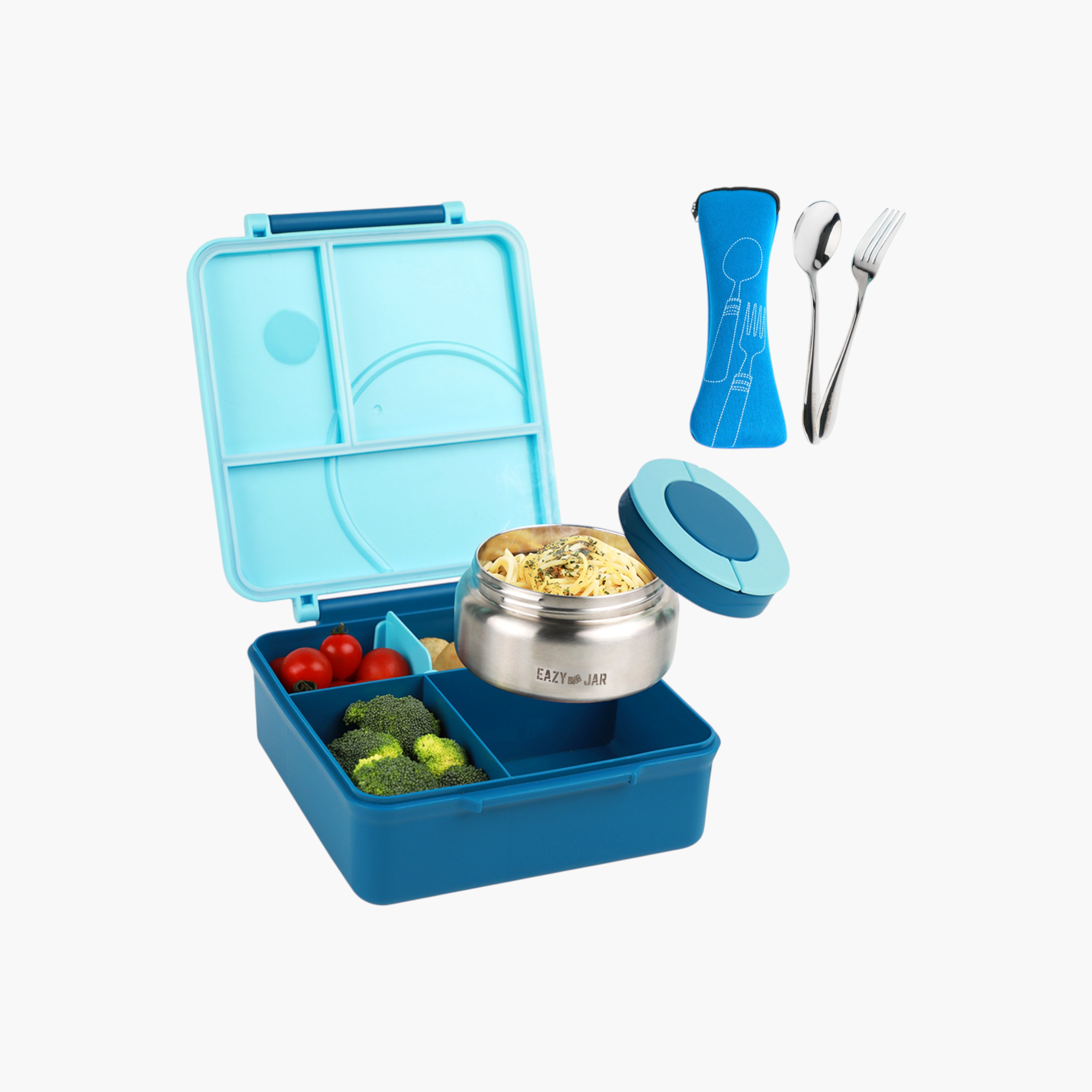 Eazy Kids Solid Sectioned Lunch Box with Cutlery and Food Jar-school-lunchessentials-lunchboxes-image-1