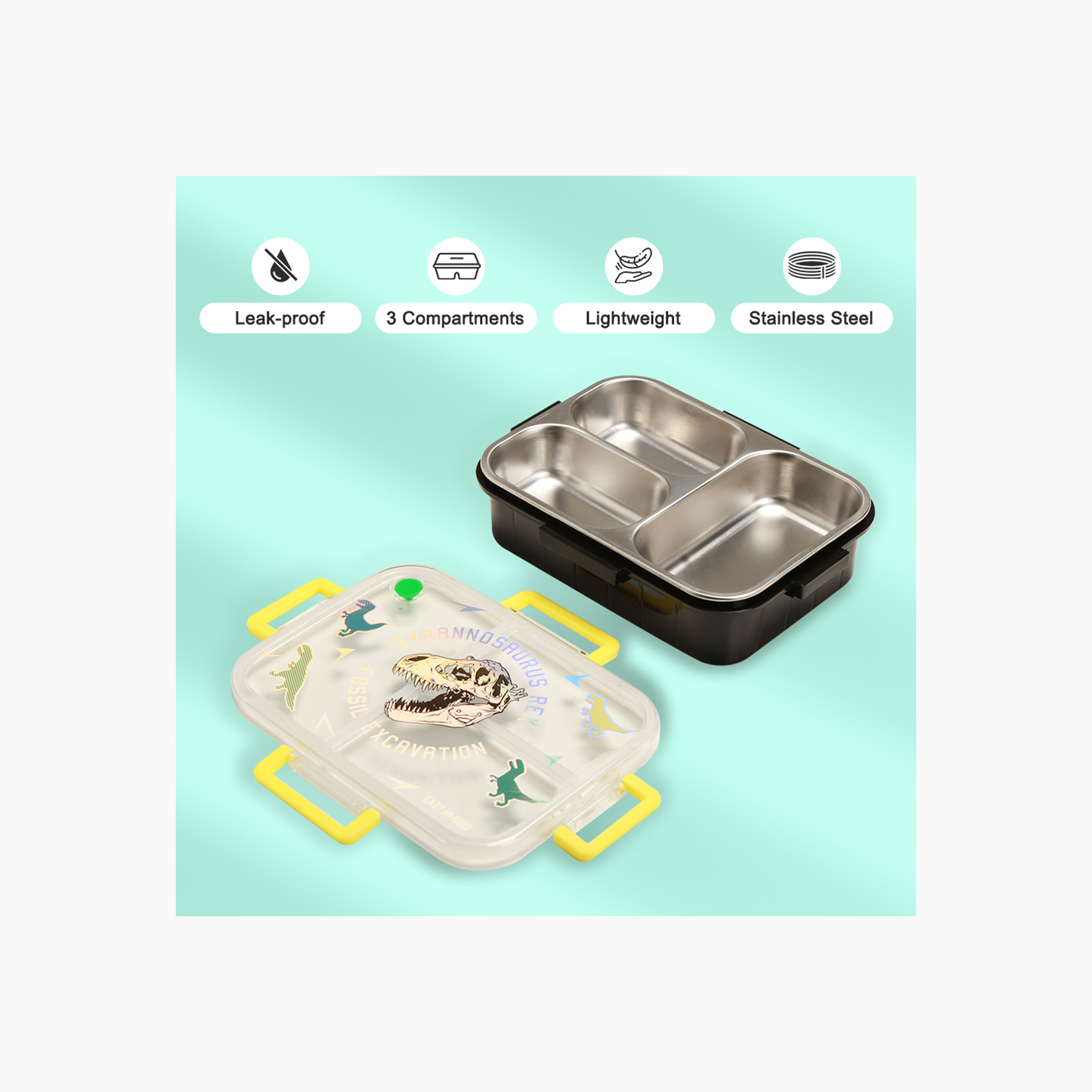 Eazy Kids Dinosaur Print Stainless Steel Lunch Box-school-lunchessentials-lunchboxes-image-7