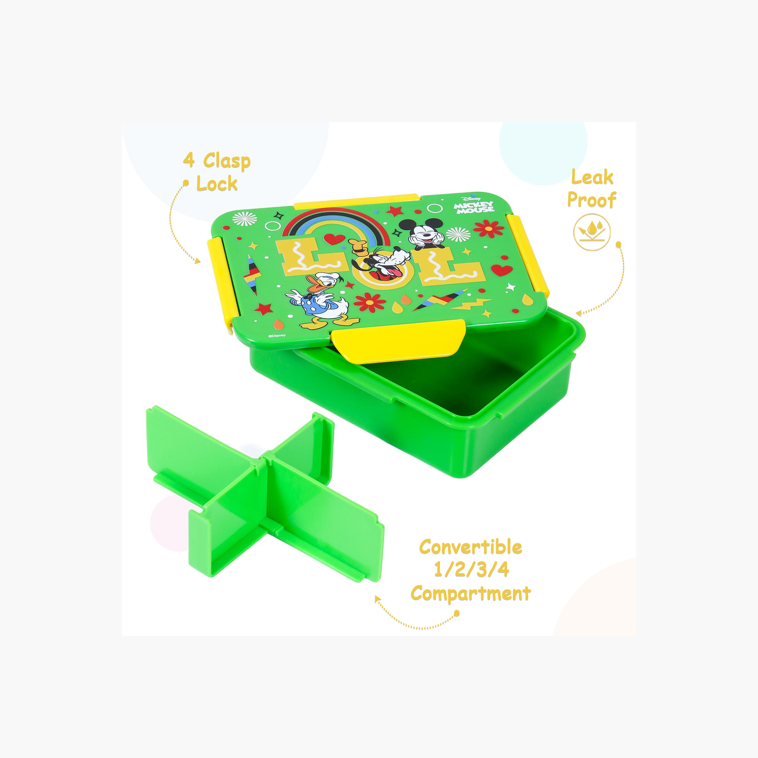 Eazy Kids Mickey Mouse Print Convertible Compartment Bento Lunch Box-school-lunchessentials-lunchboxes-image-7