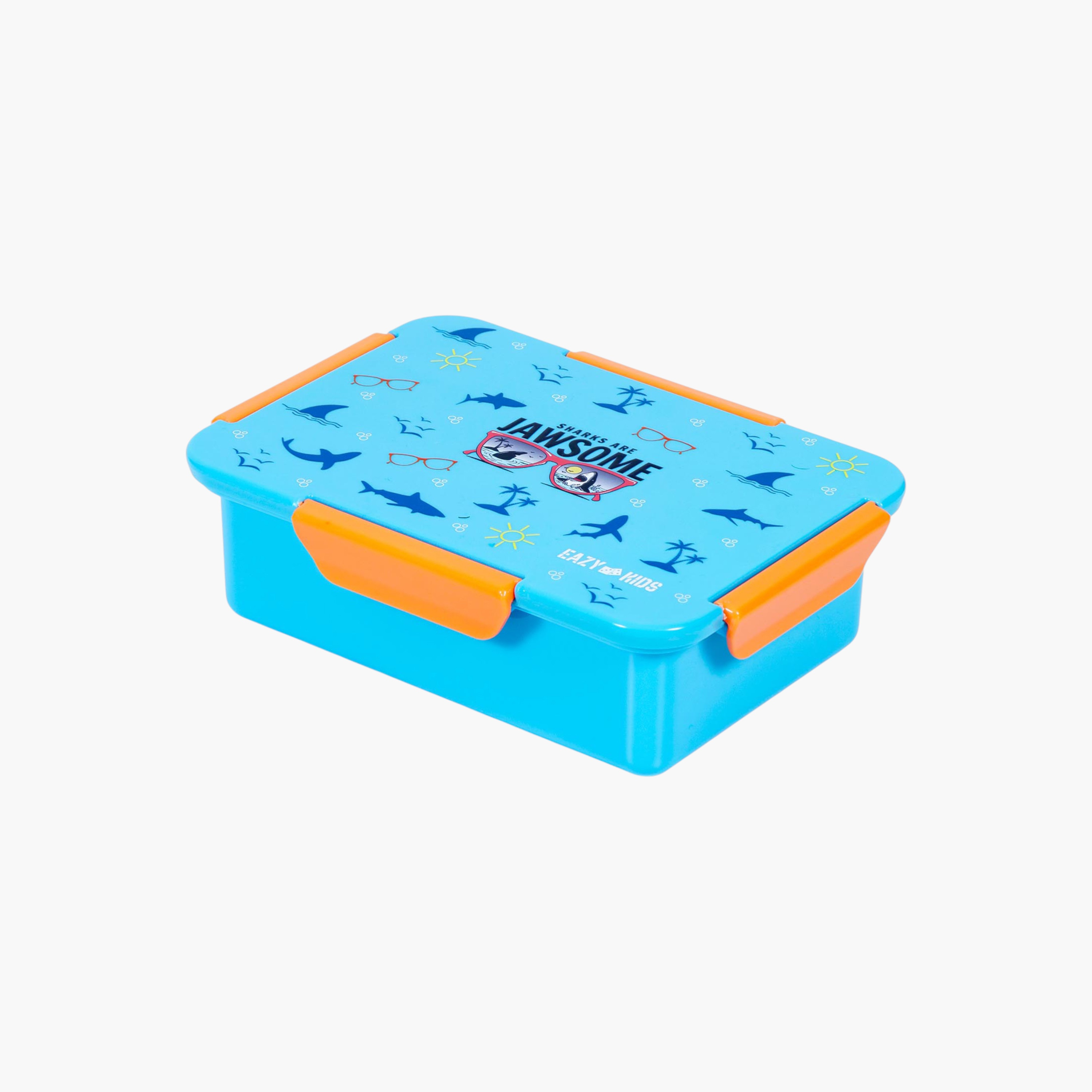 صندوق غداء بينتو مقسم قابل للتحول بطبعات سمك قرش ومشبك إغلاق من إيزي كيدز-school-lunchessentials-lunchboxes-image-1
