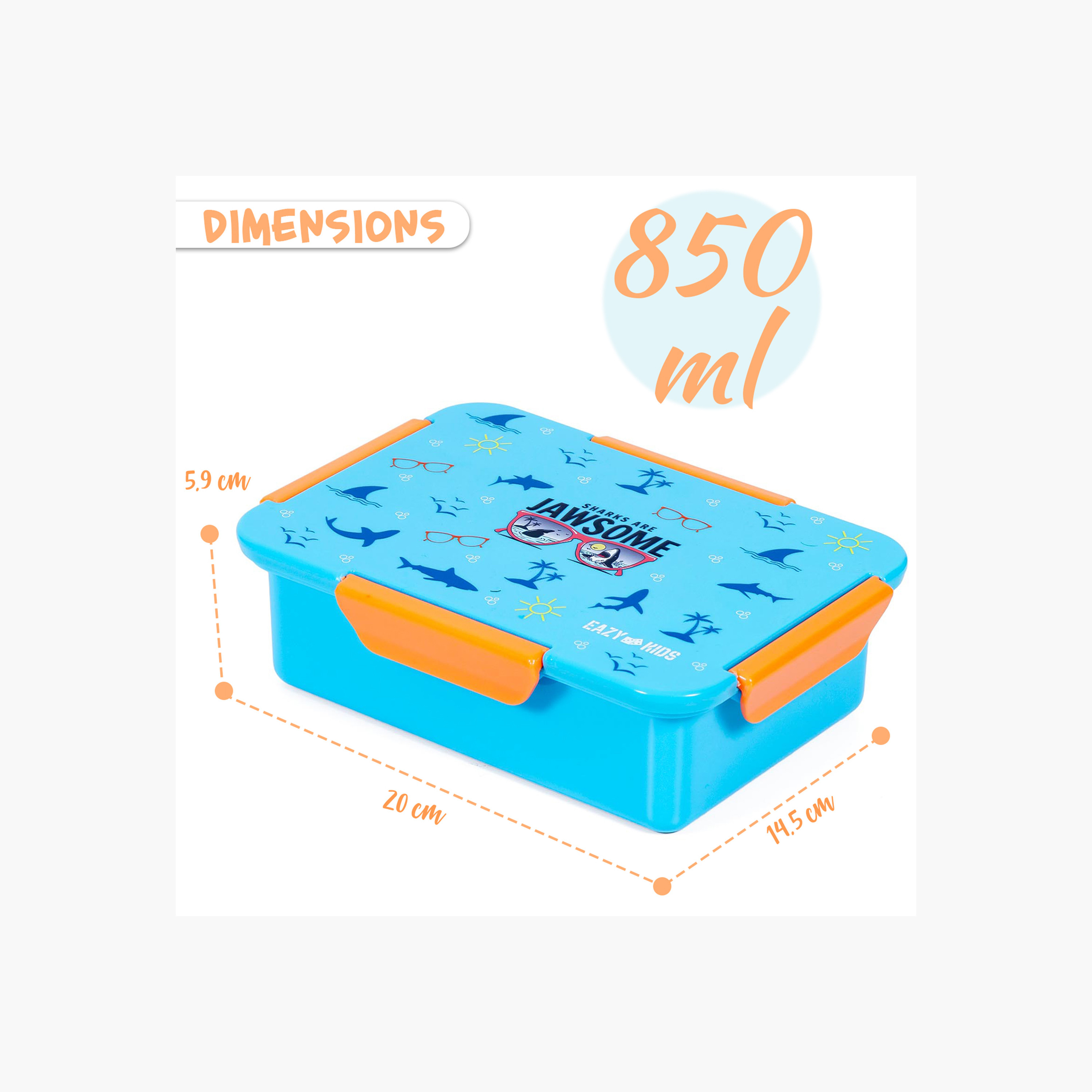 صندوق غداء بينتو مقسم قابل للتحول بطبعات سمك قرش ومشبك إغلاق من إيزي كيدز-school-lunchessentials-lunchboxes-image-2