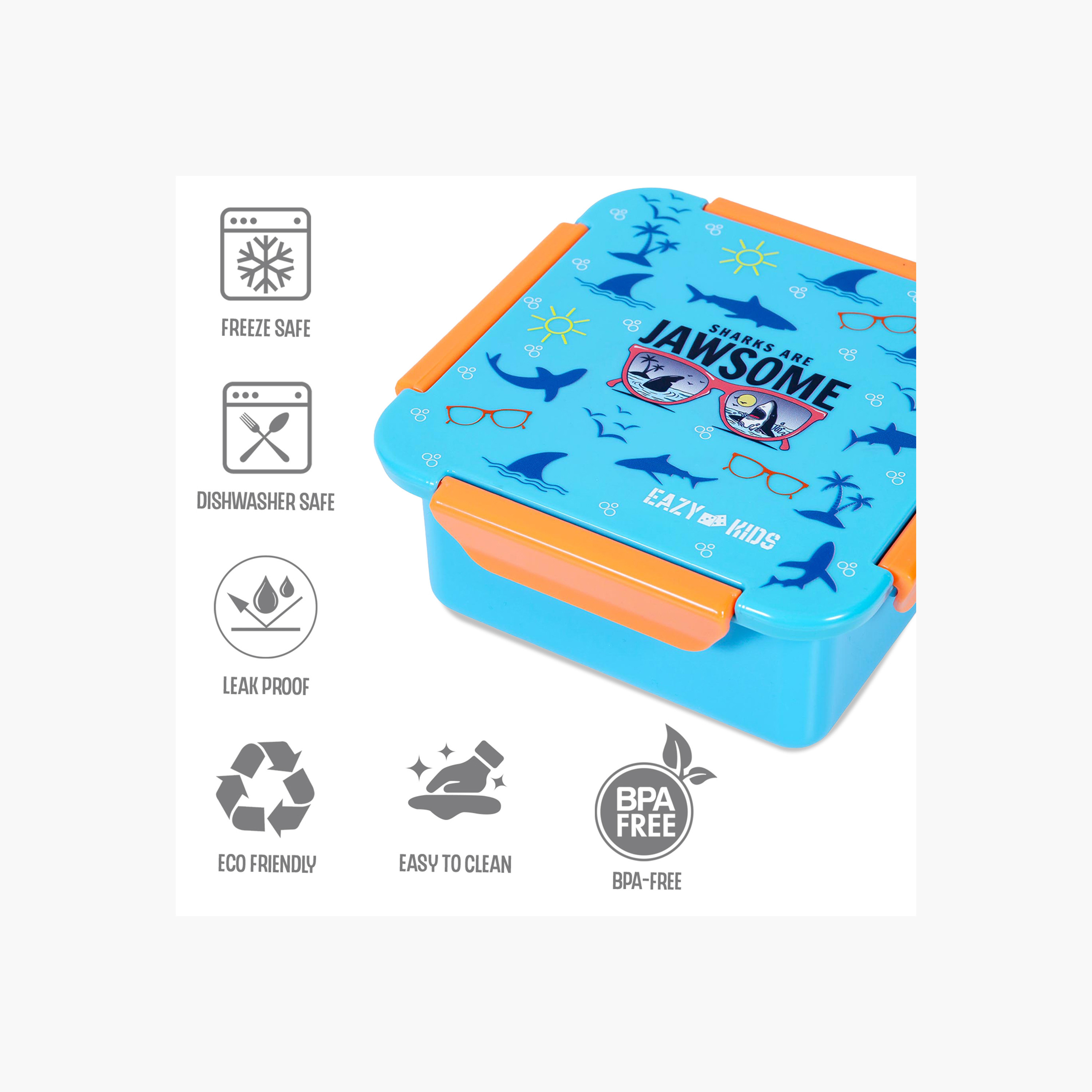 Eazy Kids Shark Print Lunch Box with Clip Lock Lid-school-lunchessentials-lunchboxes-image-3