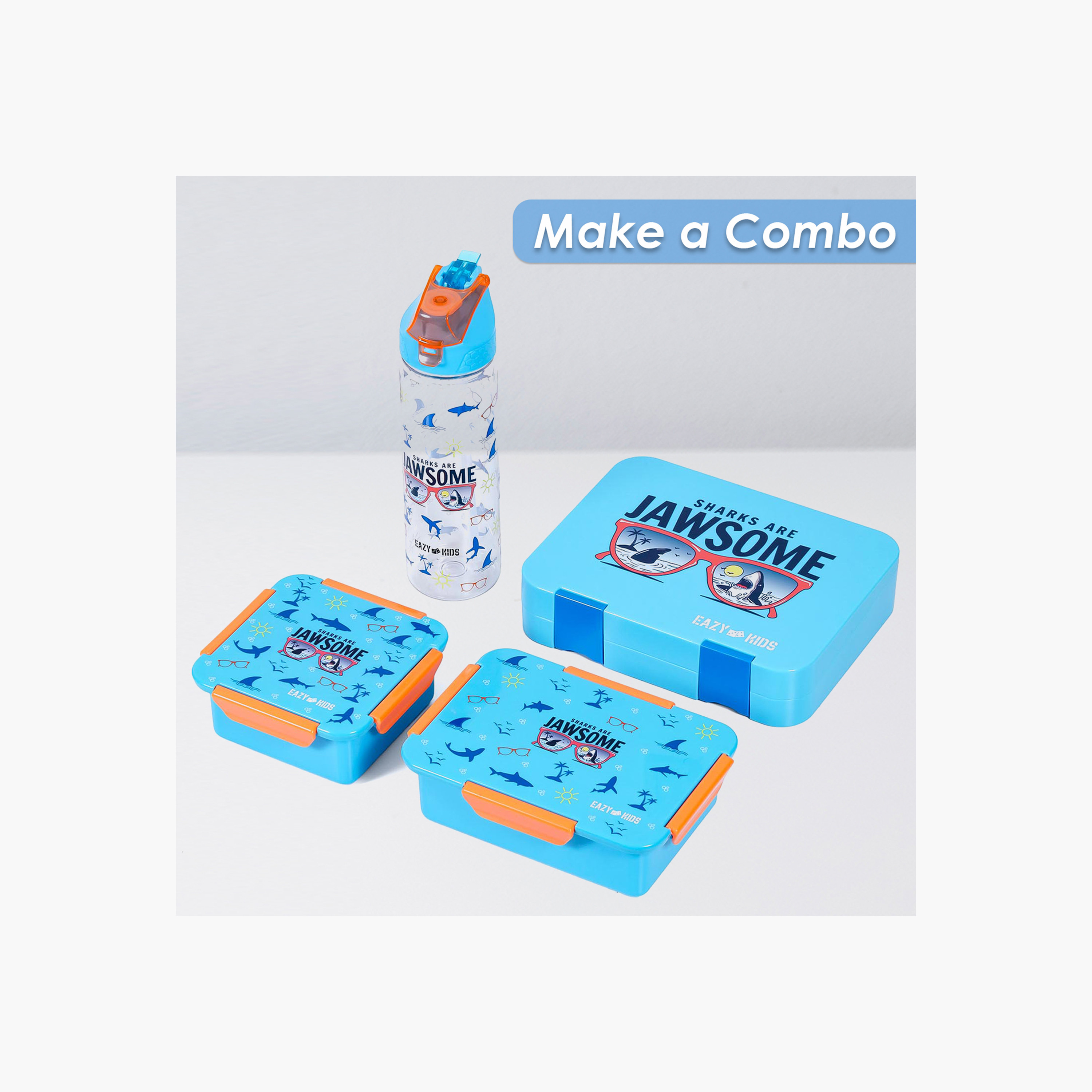 Eazy Kids Shark Print Lunch Box with Clip Lock Lid-school-lunchessentials-lunchboxes-image-6