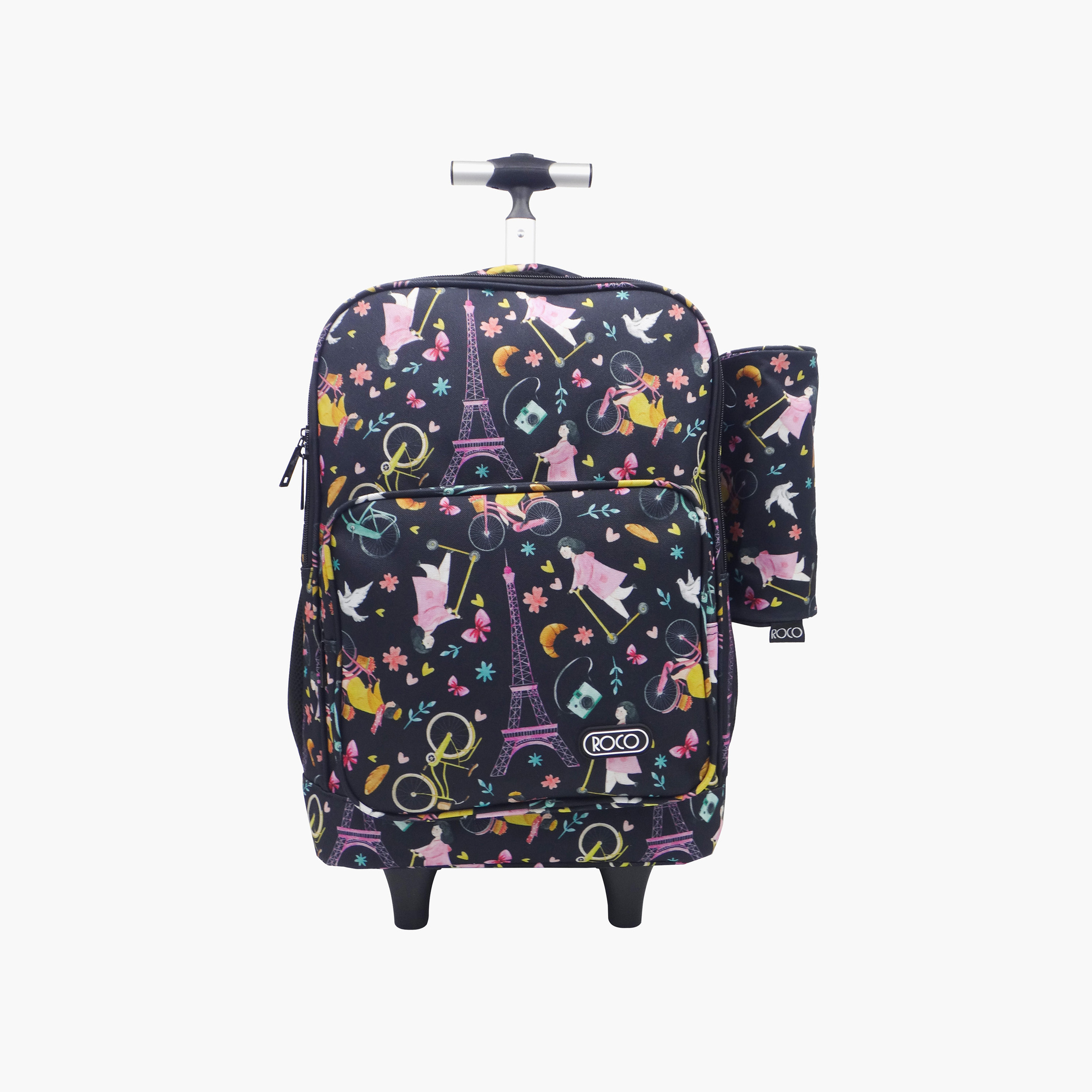 شنطة ظهر ترولي 15.6 بوصة بمقبض قابل للسحب ومقلمة وطبعات من روكو - 46x33x20 سم-school-bagsandbackpacks-trolleybags-image-1