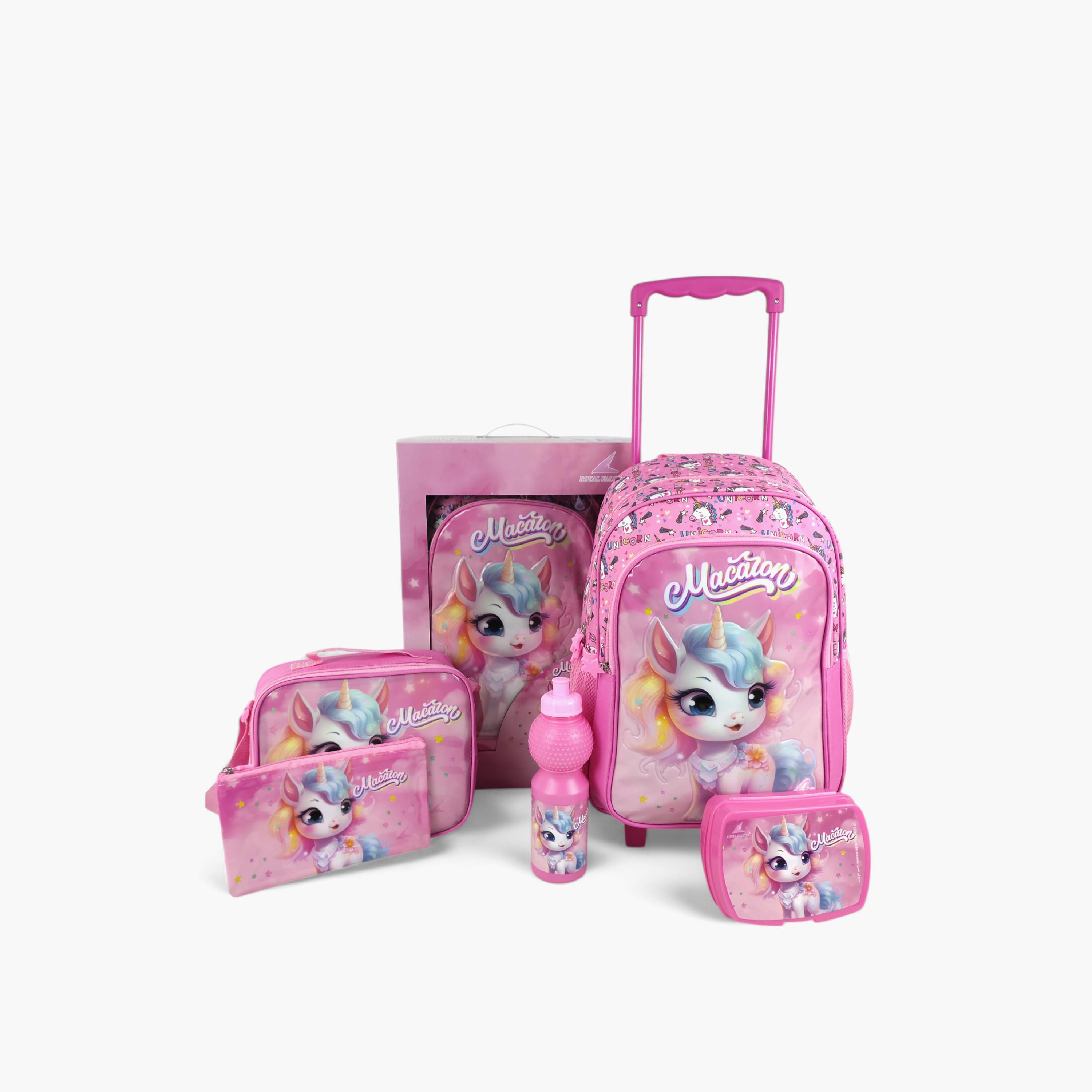 Royal Falcon 5-Piece Unicorn Print 16-inch Trolley Backpack Set - 45x31x17 cms-school-bagsandbackpacks-trolleybags-image-1