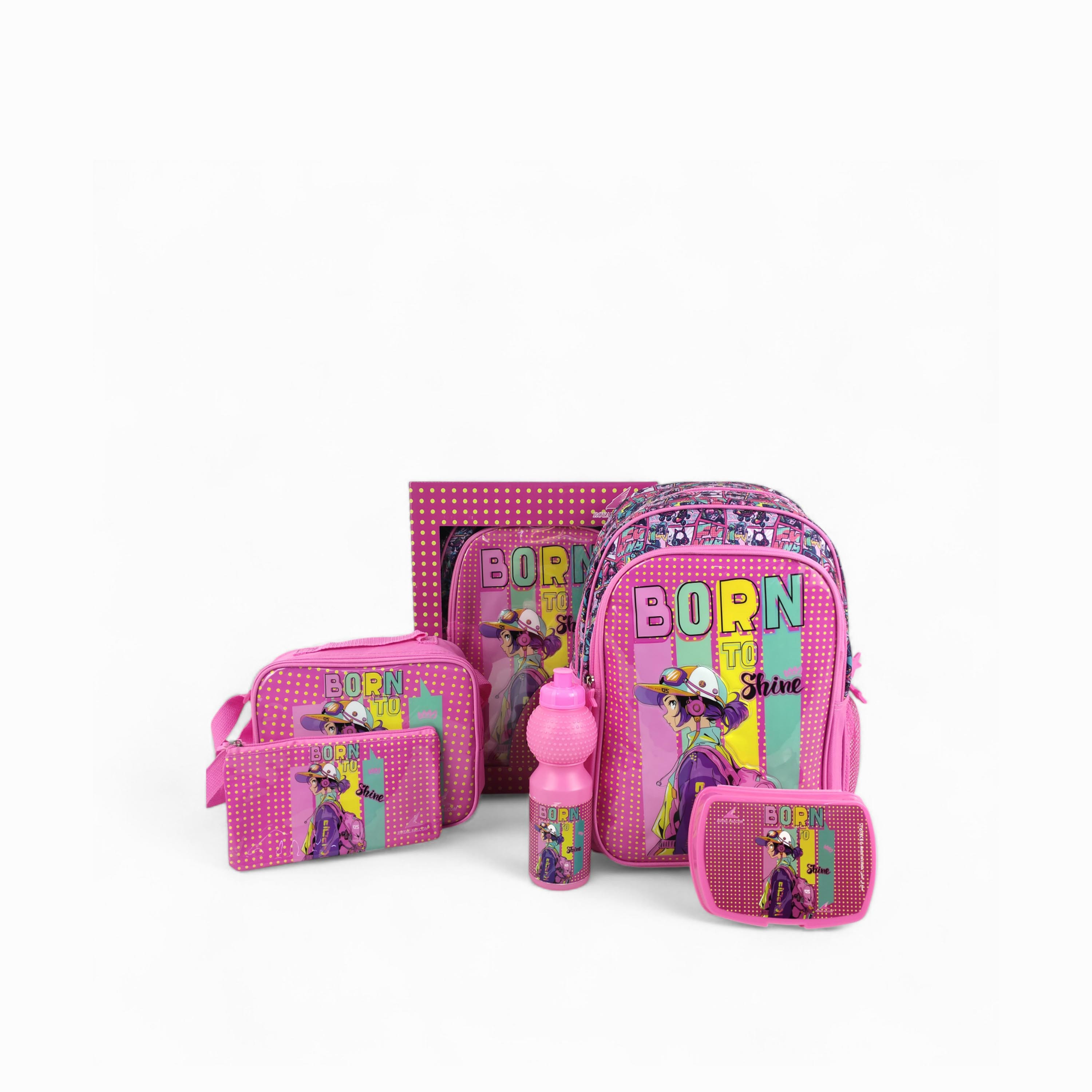 طقم شنطة ظهر 16 بوصة بطبعات شعار 5 قطع من رويال فالكون - 41x30x17 سم-school-bagsandbackpacks-sets-image-1