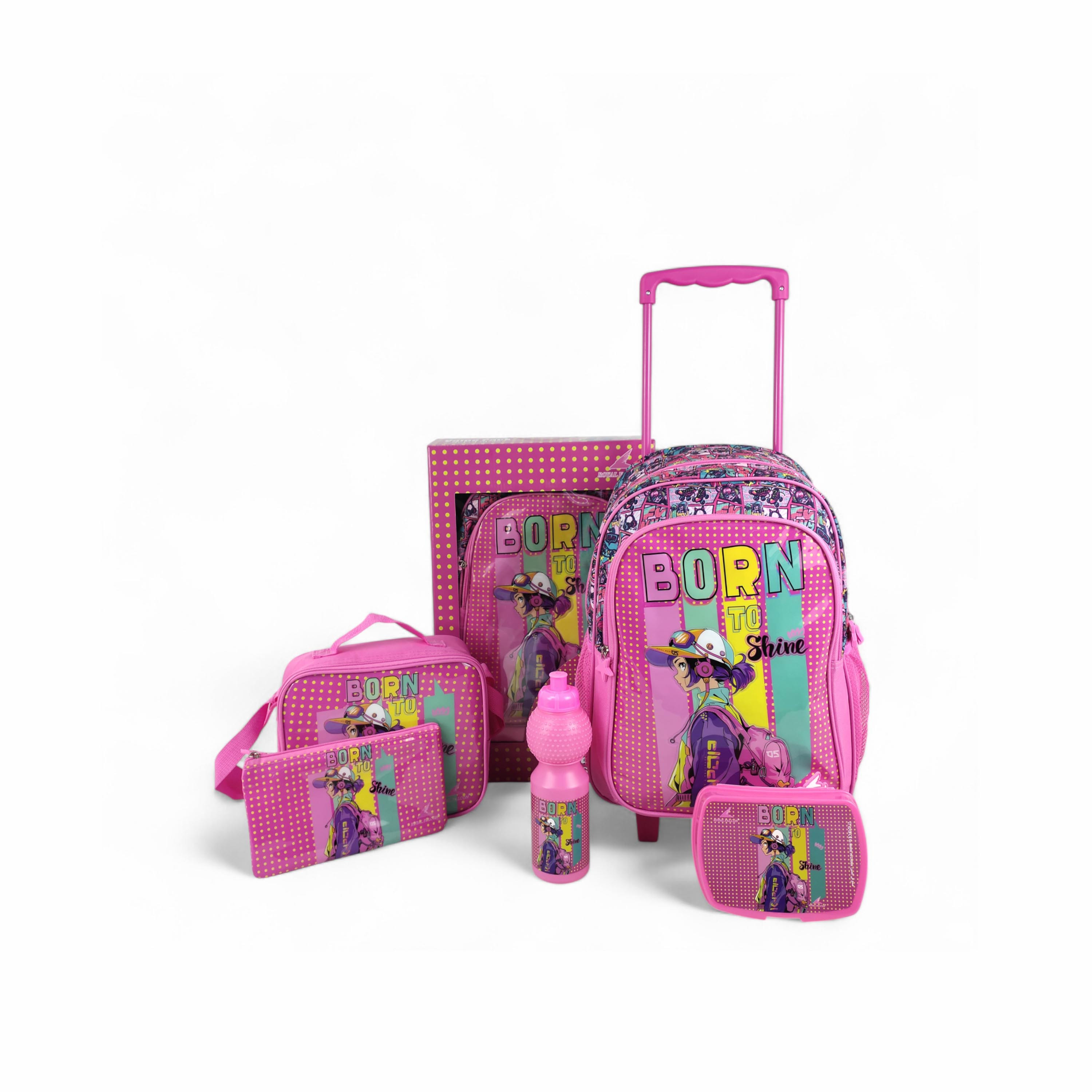طقم شنطة ظهر ترولي 16 بوصة بطبعات شعار 5 قطع من رويال فالكون - 45x31x17 سم-school-bagsandbackpacks-trolleybags-image-1