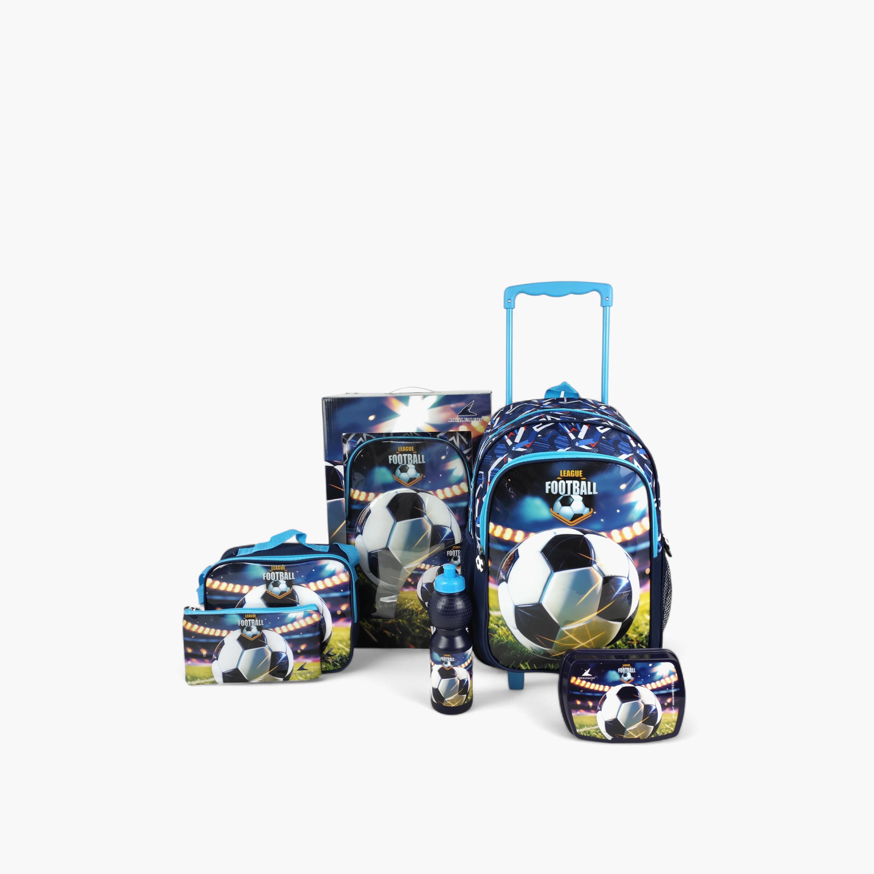Royal Falcon 5-Piece Football Print 16-inch Trolley Backpack Set - 45x31x17 cms-school-bagsandbackpacks-trolleybags-image-1