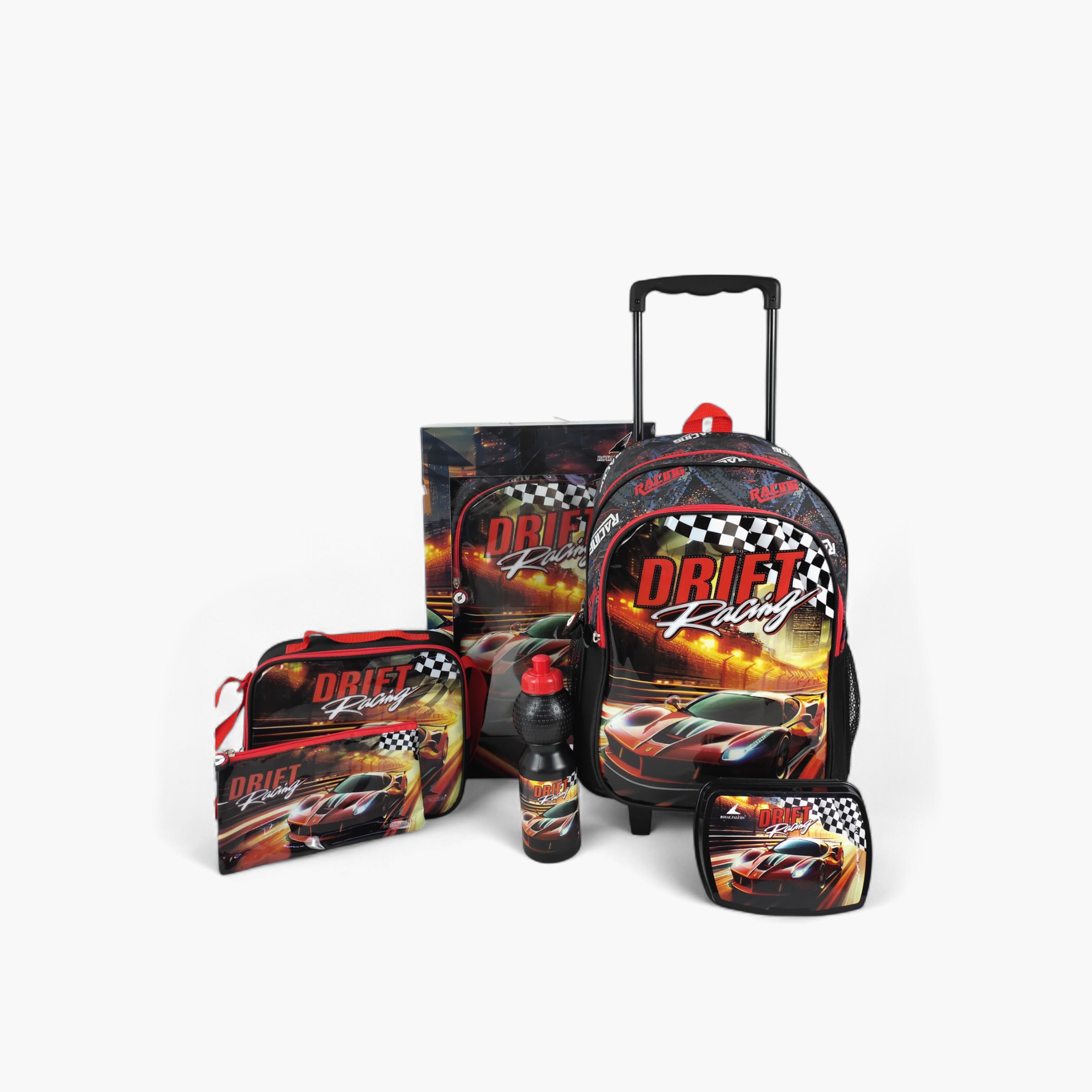 Royal Falcon 5-Piece Racing Print 16-inch Trolley Backpack Set - 45x31x17 cms-school-bagsandbackpacks-trolleybags-image-1