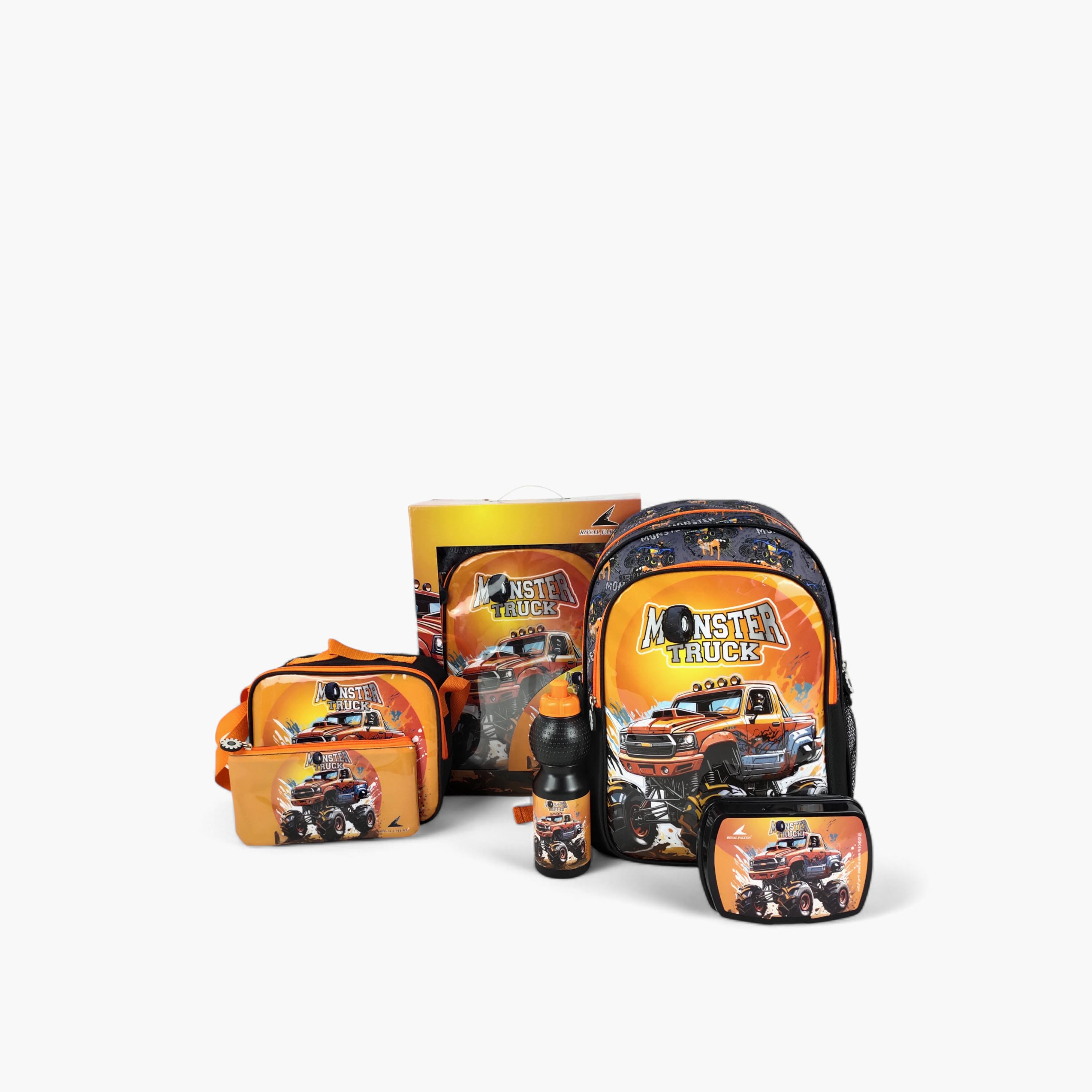 طقم شنطة ظهر 16 بوصة بطبعات مونستر تراك 5 قطع من رويال فالكون - 41x30x17 سم-school-bagsandbackpacks-backpacks-image-1