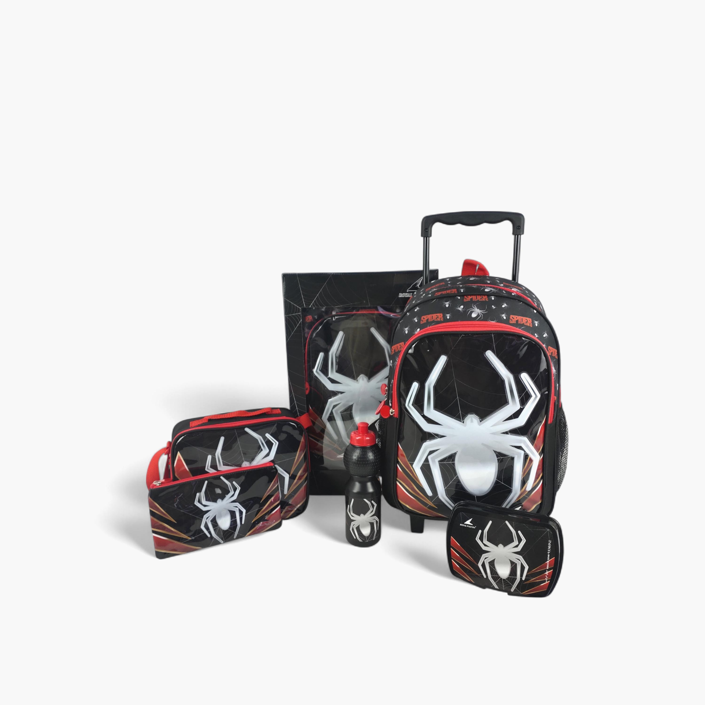 Royal Falcon 5-Piece Spider Print 16-inch Trolley Backpack Set - 45x31x17 cms-school-bagsandbackpacks-trolleybags-image-1