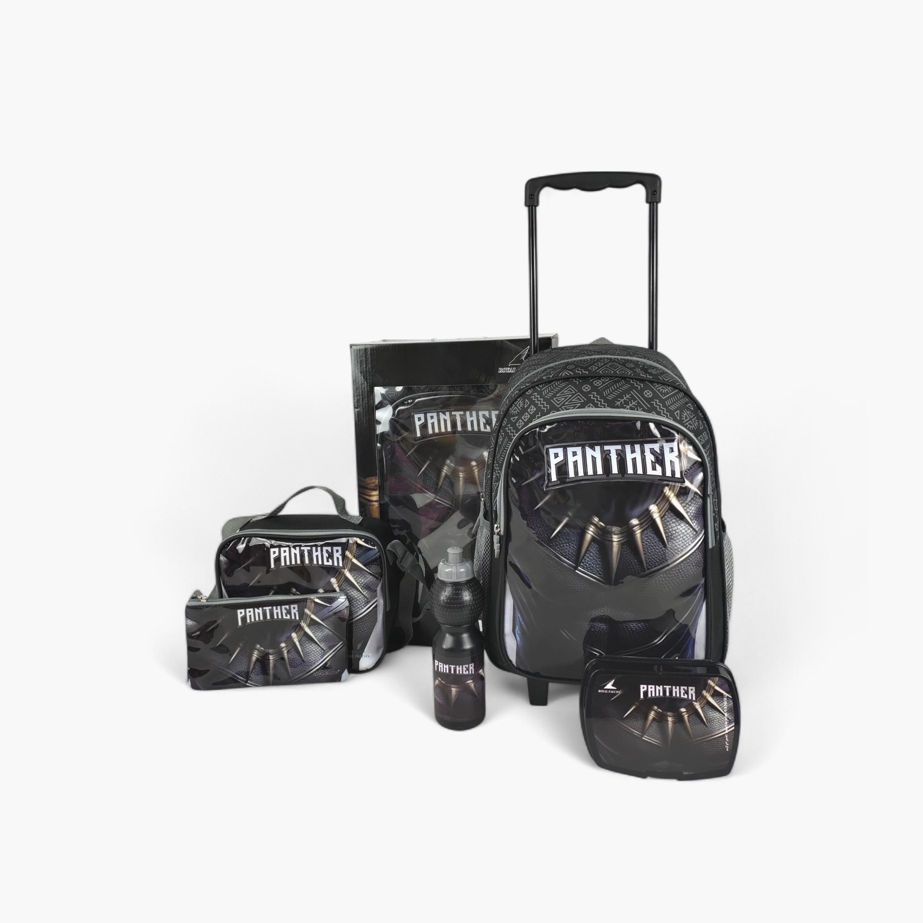 طقم شنطة ظهر ترولي 16 بوصة بطبعات بانثر 5 قطع من رويال فالكون - 45x31x17 سم-school-bagsandbackpacks-trolleybags-image-1
