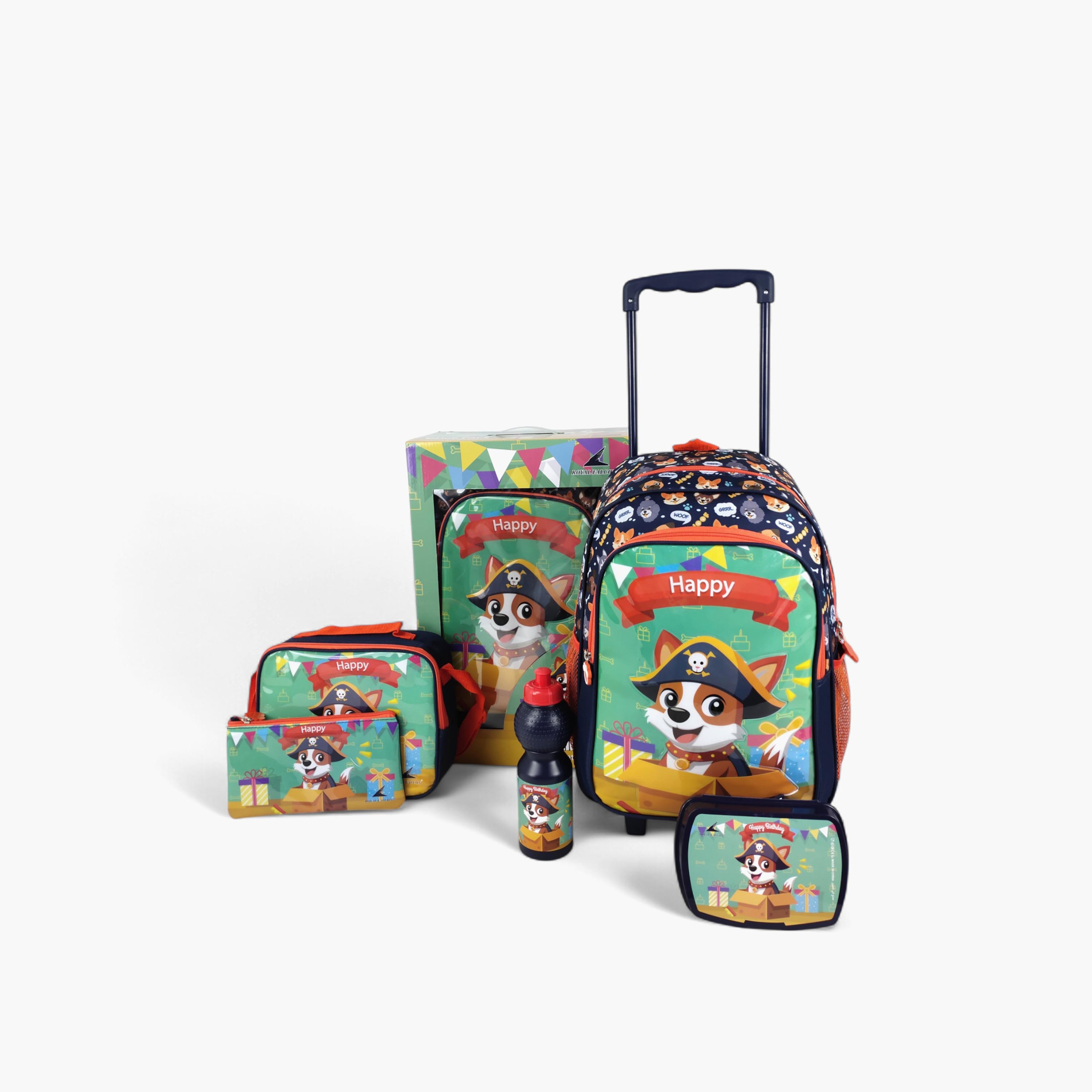 Royal Falcon 5-Piece Happy Pup Print 16-inch Trolley Backpack Set - 45x31x17 cms-school-bagsandbackpacks-trolleybags-image-1