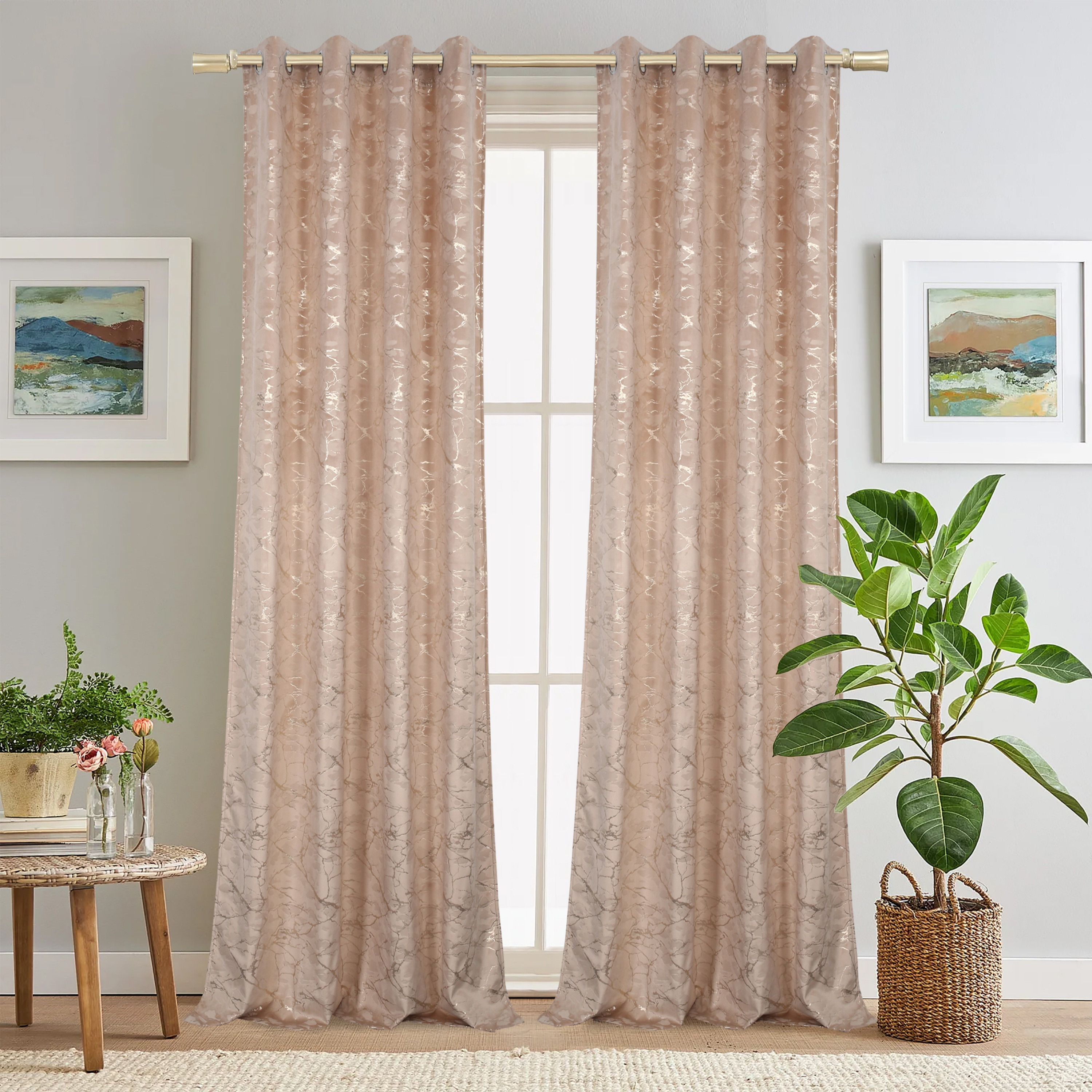 Foil Velvet Eyelet Window Curtain Pair-household-windows-curtains-image-1