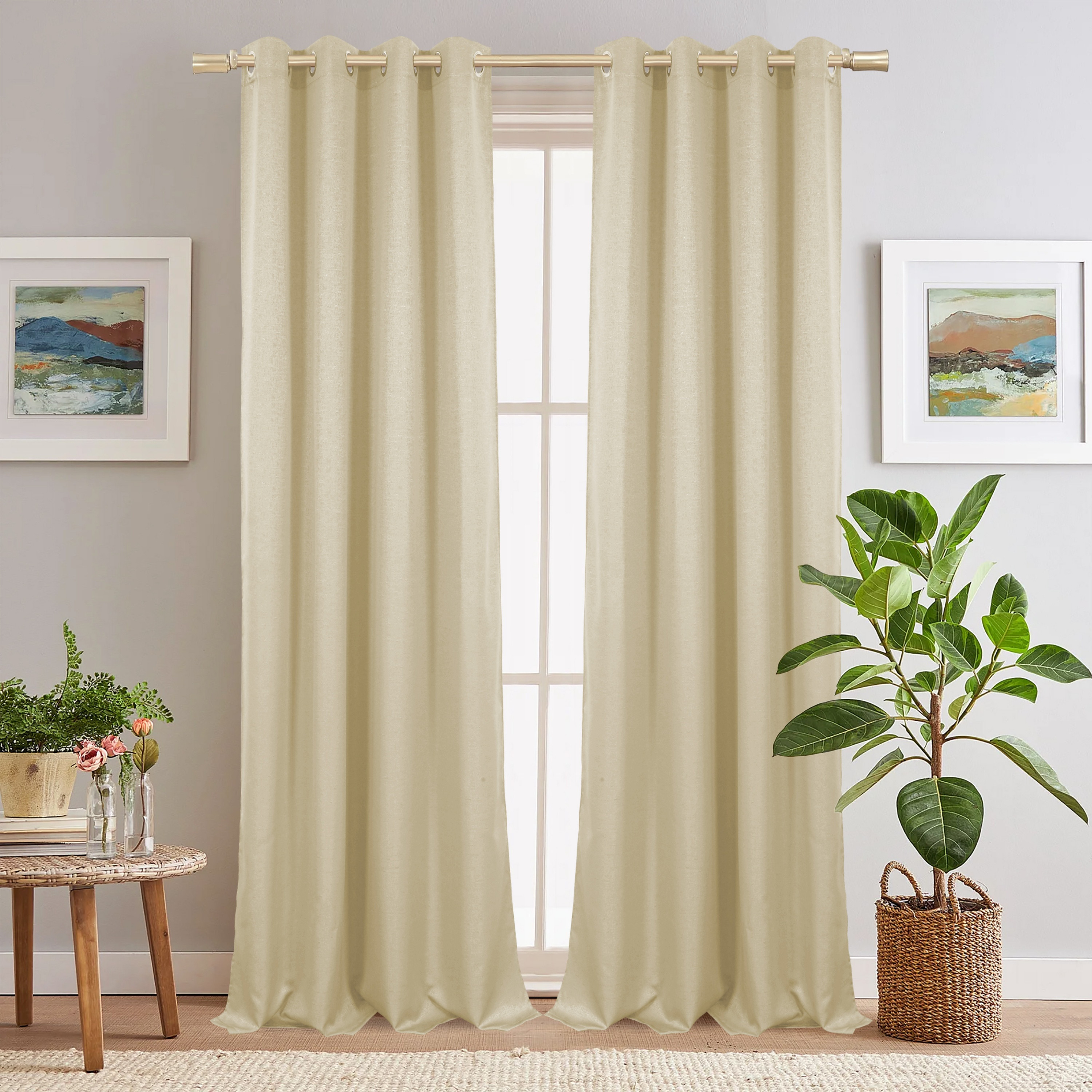 Textured Semi-Blackout Eyelet Curtain-household-windows-curtains-image-1