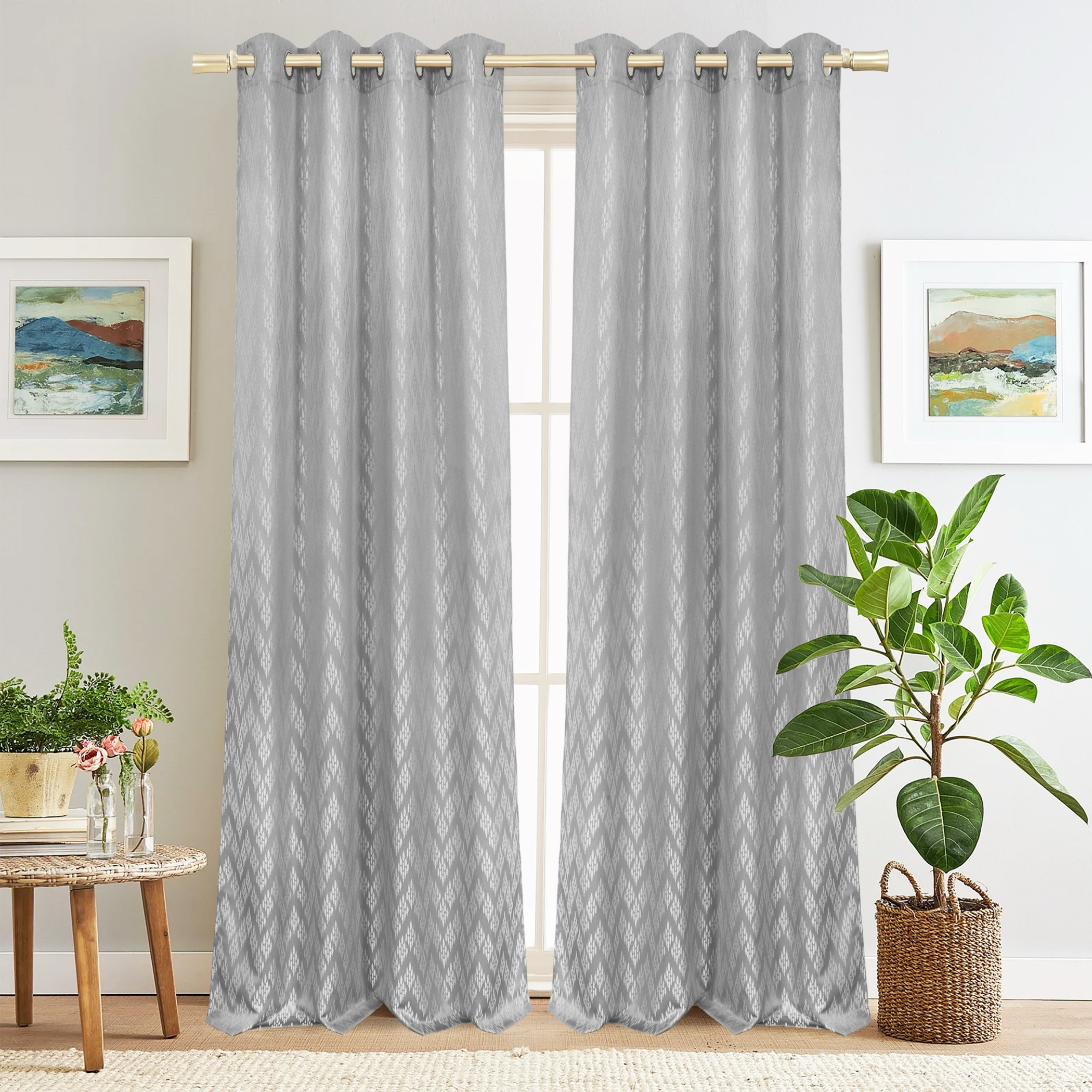 Jacquard Patterned Eyelet Curtain Set-household-windows-curtains-image-1