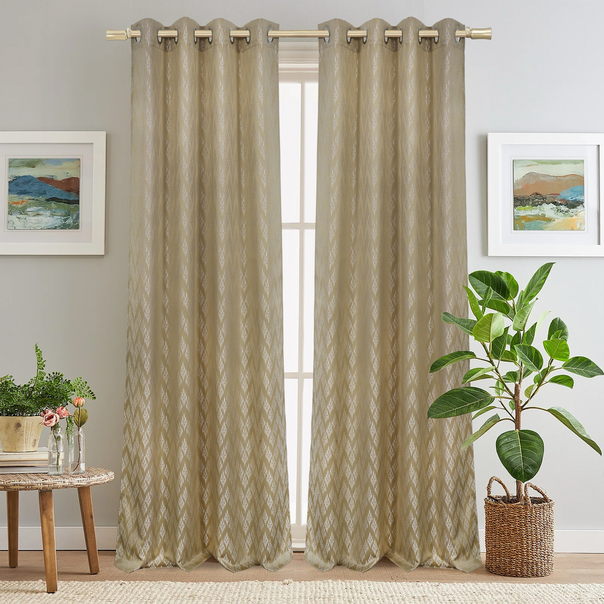 Jacquard Patterned Eyelet Curtain Set-household-windows-curtains-image-1