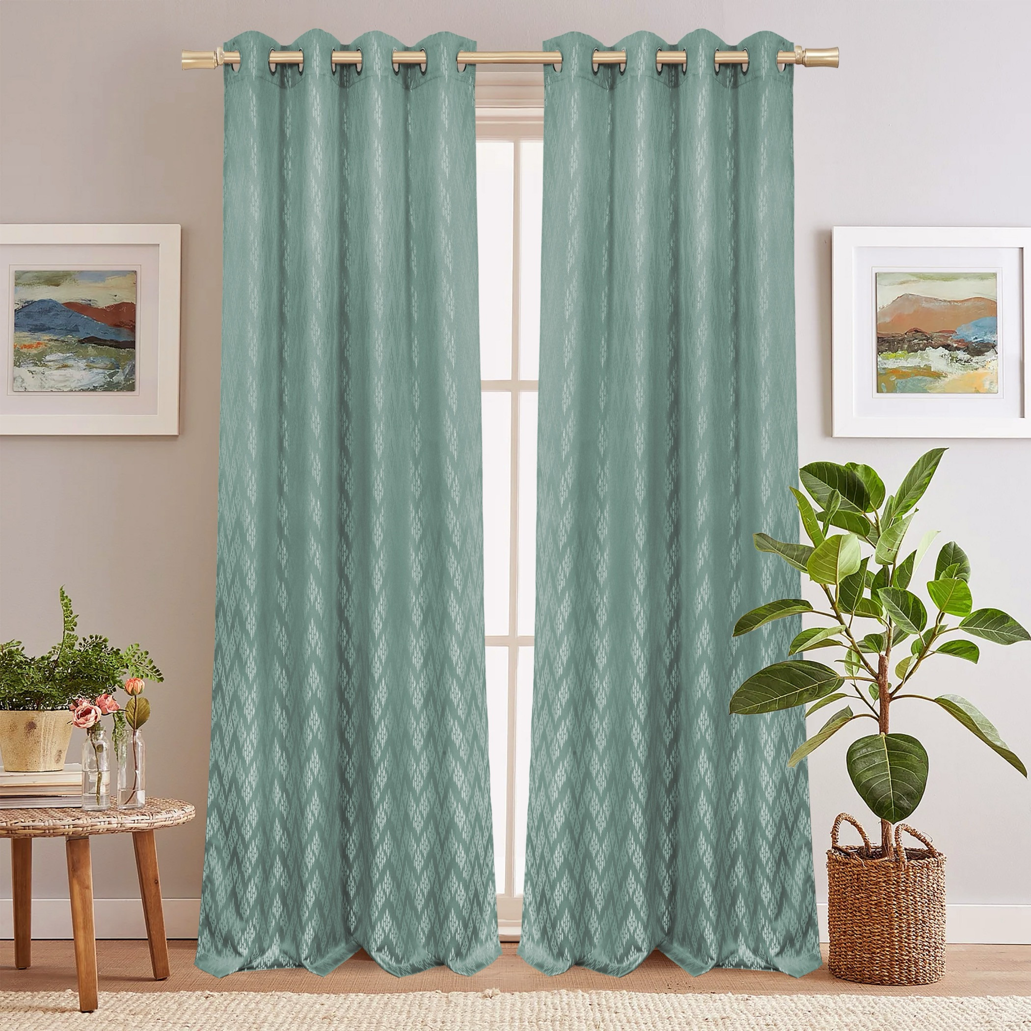 Jacquard Patterned Eyelet Curtain Set-household-windows-curtains-image-9