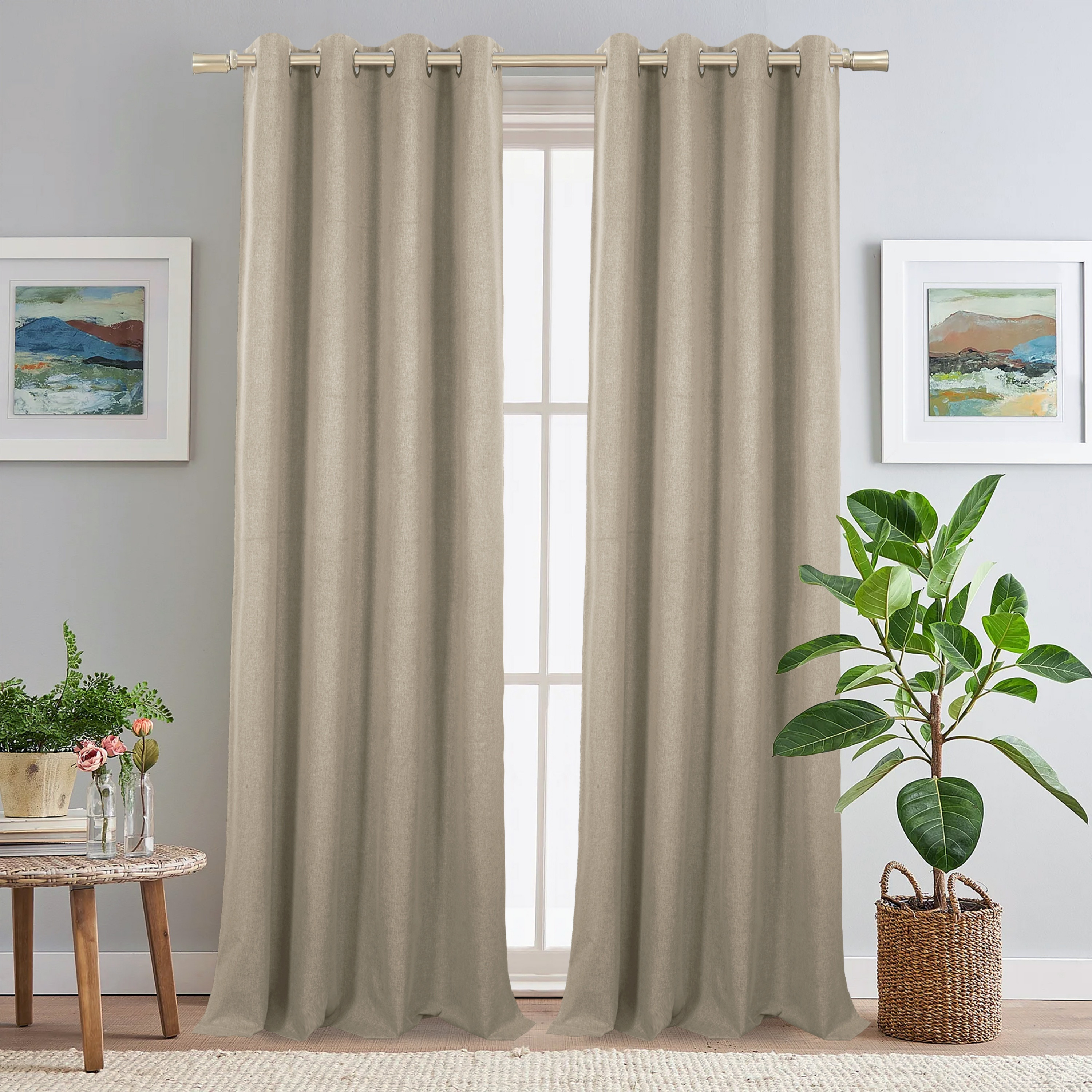 Single Panel Linen Blend Eyelet Curtains-household-windows-curtains-image-1