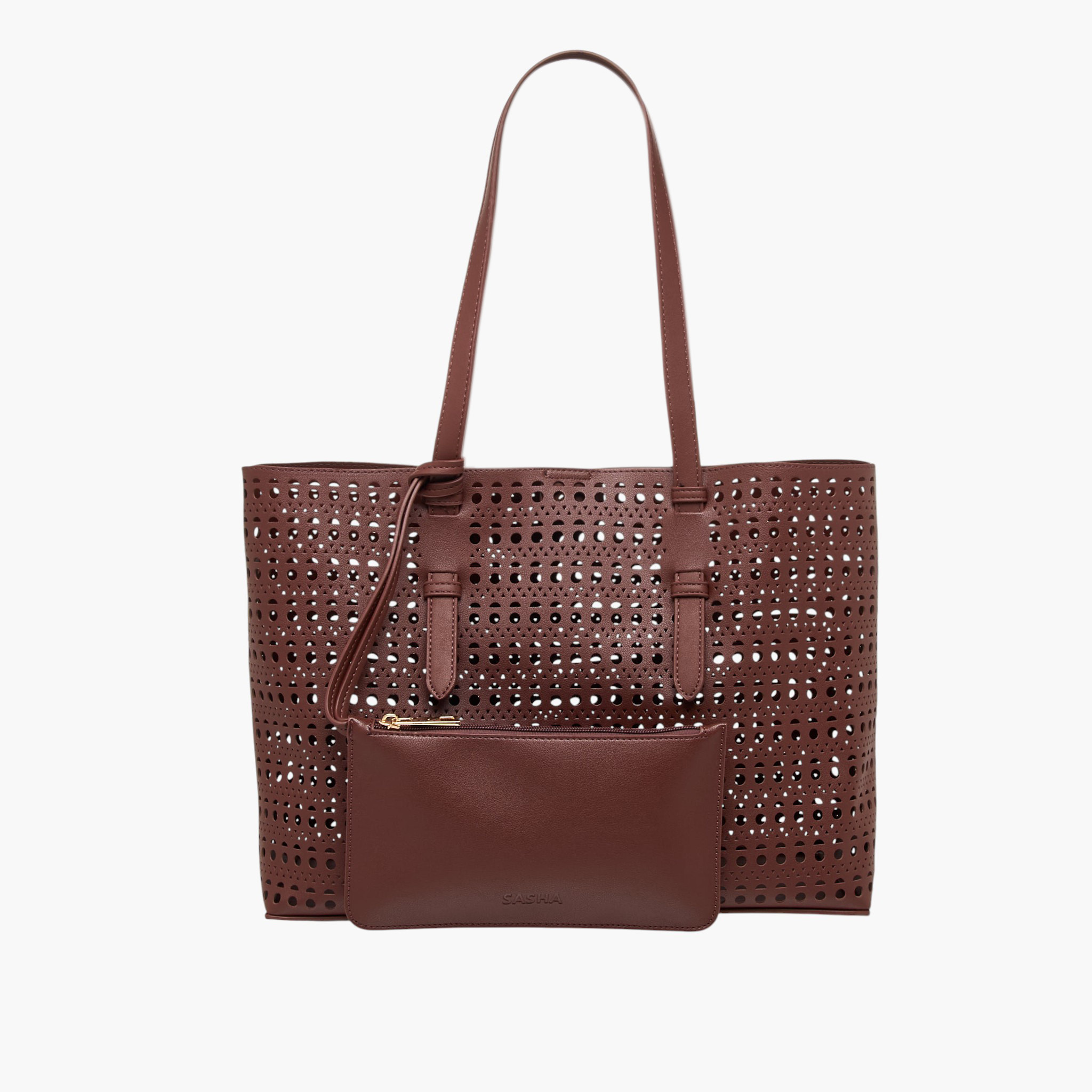 شنطة تسوق بتفاصيل مفرغة مع محفظة تيا من ساشا-women-bagsandwallets-handbags-image-1