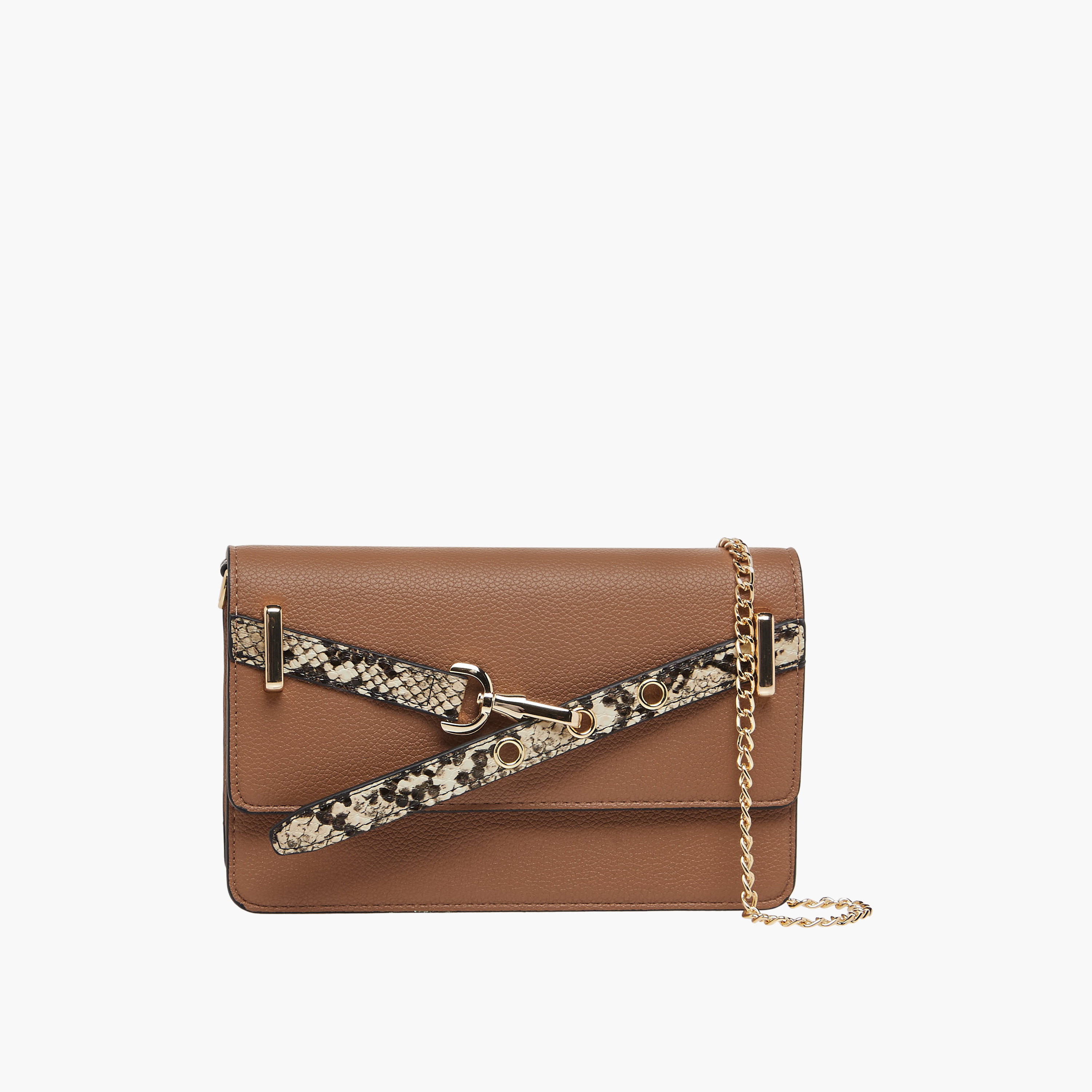 شنطة كروس بودي بتفاصيل حزام بارز الملمس بتصميم جلد الحيوانات وبحمالة سلسلة من ساشا-women-bagsandwallets-handbags-image-1