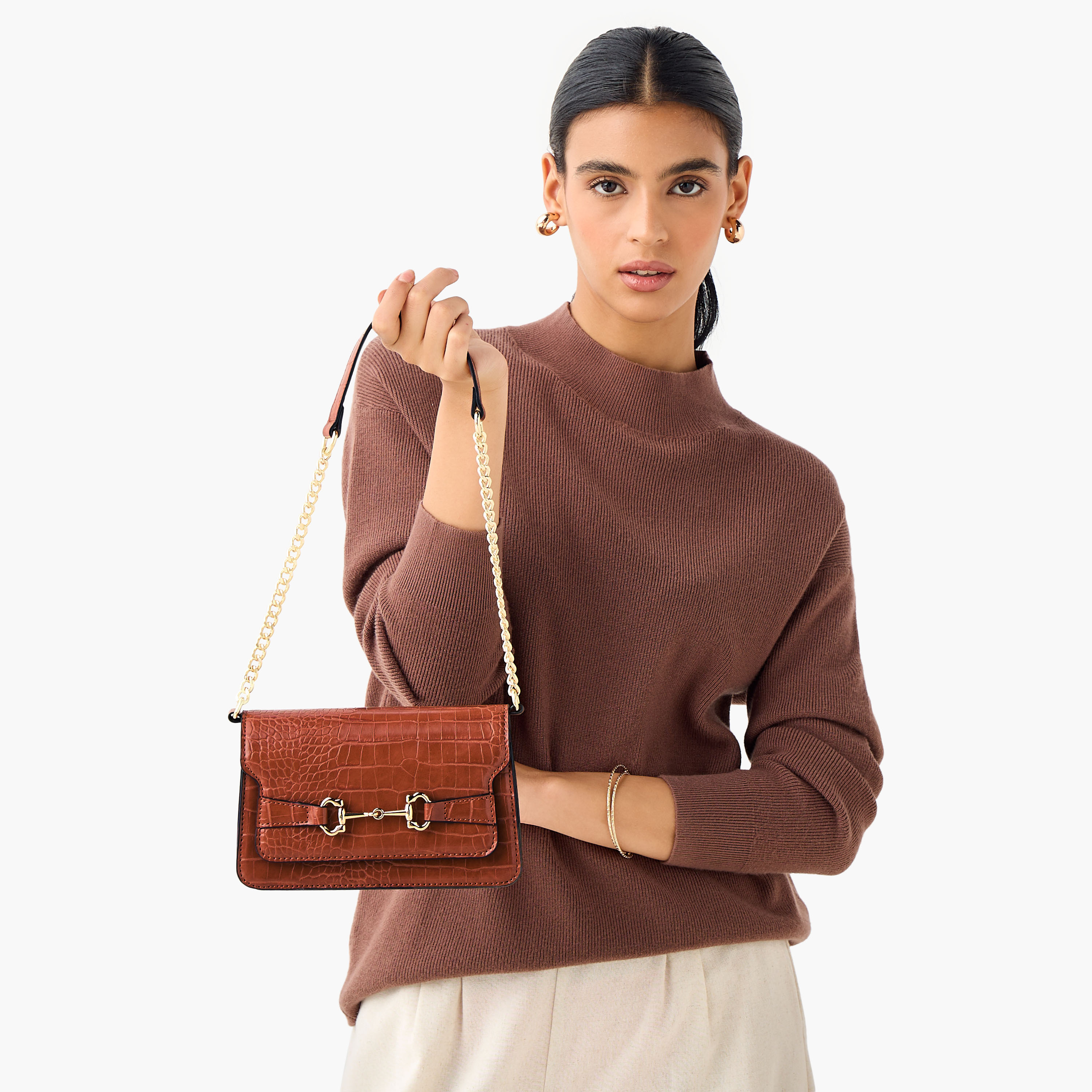 Sasha Textured Shoulder Bag with Chain Strap-women-bagsandwallets-handbags-image-2