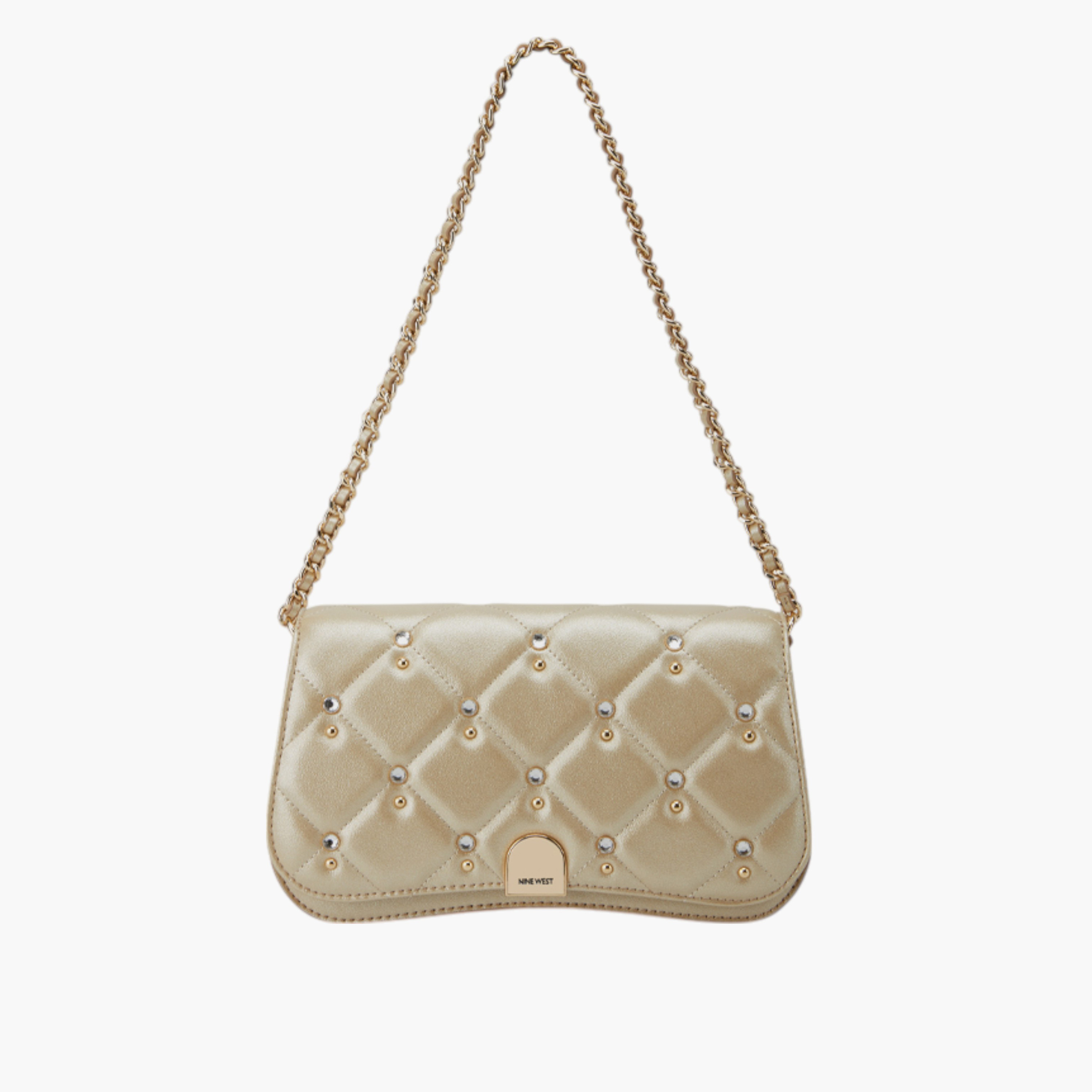 شنطة كتف مبطنة بحزام مزين بسلسلة وطية إغلاق من ناين ويست-women-bagsandwallets-handbags-image-1