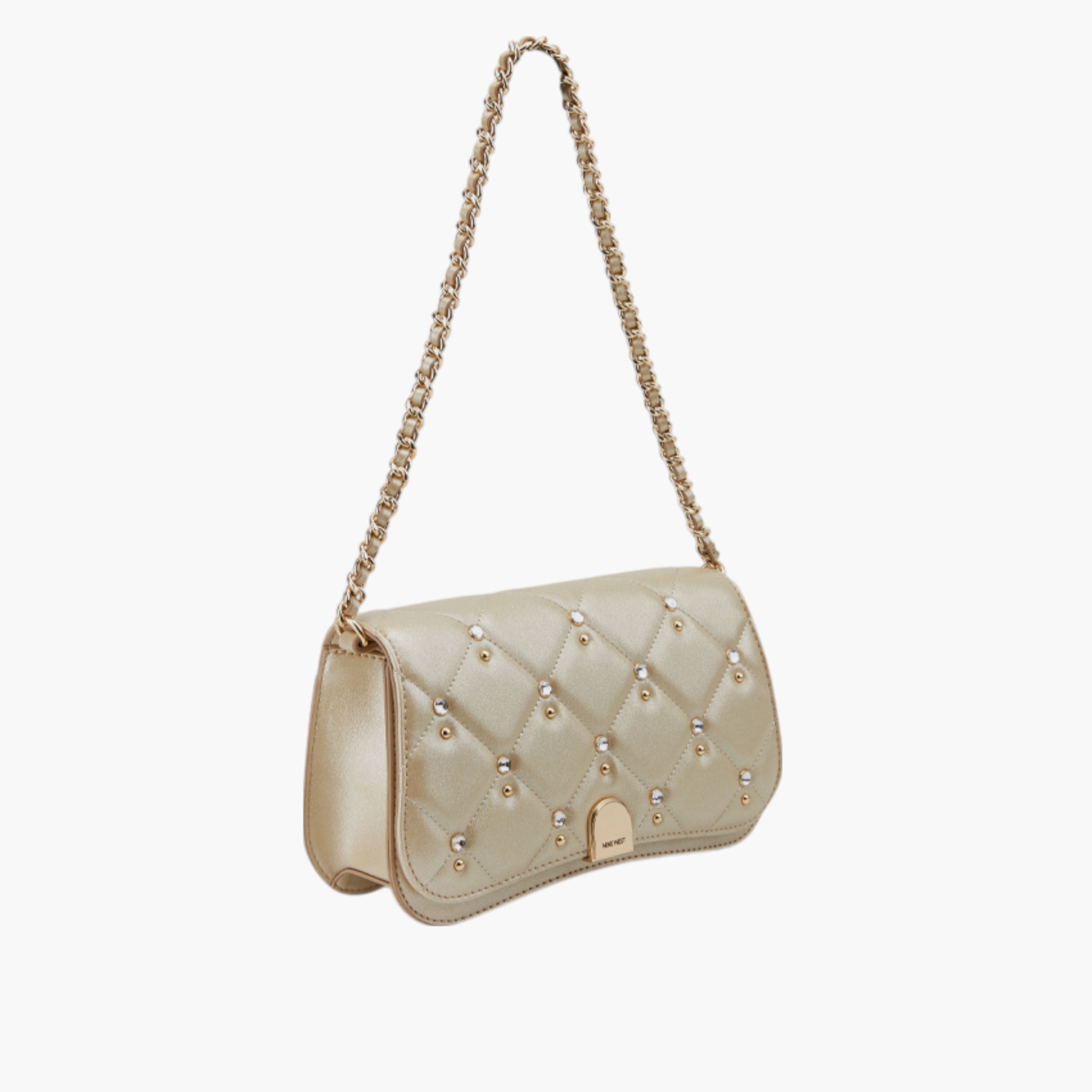 شنطة كتف مبطنة بحزام مزين بسلسلة وطية إغلاق من ناين ويست-women-bagsandwallets-handbags-image-2