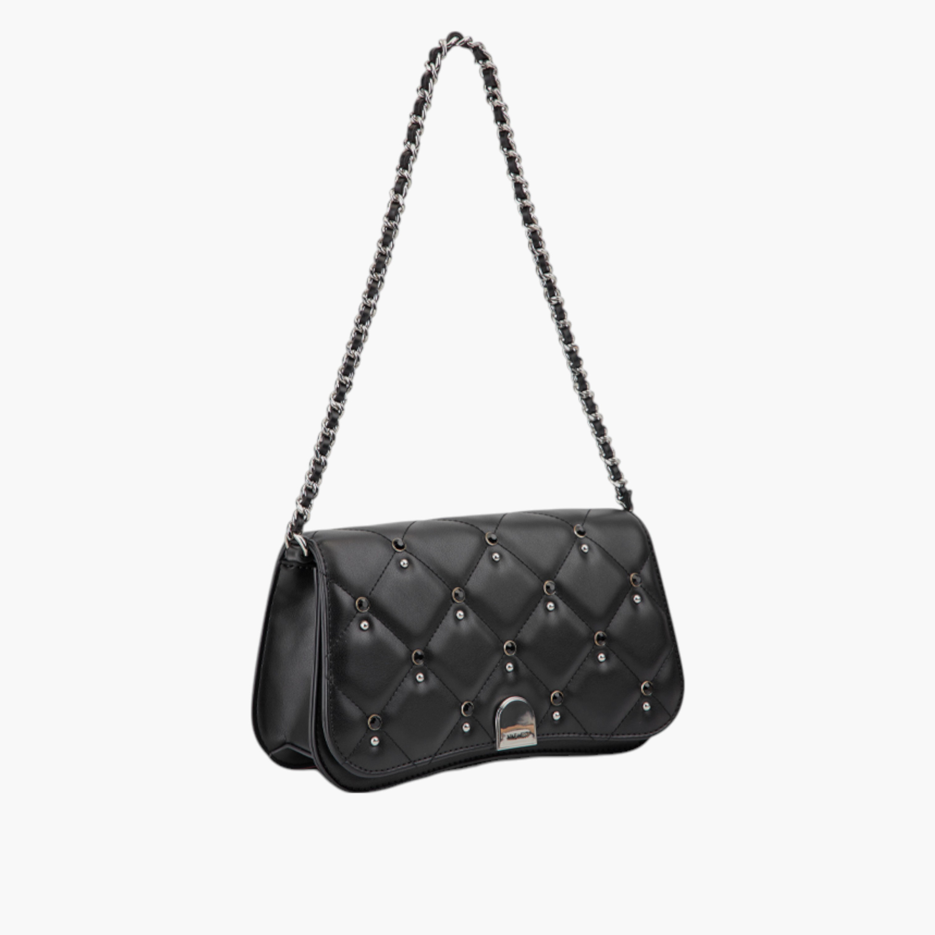 شنطة كتف مبطنة بحزام مزين بسلسلة وطية إغلاق من ناين ويست-women-bagsandwallets-handbags-image-3