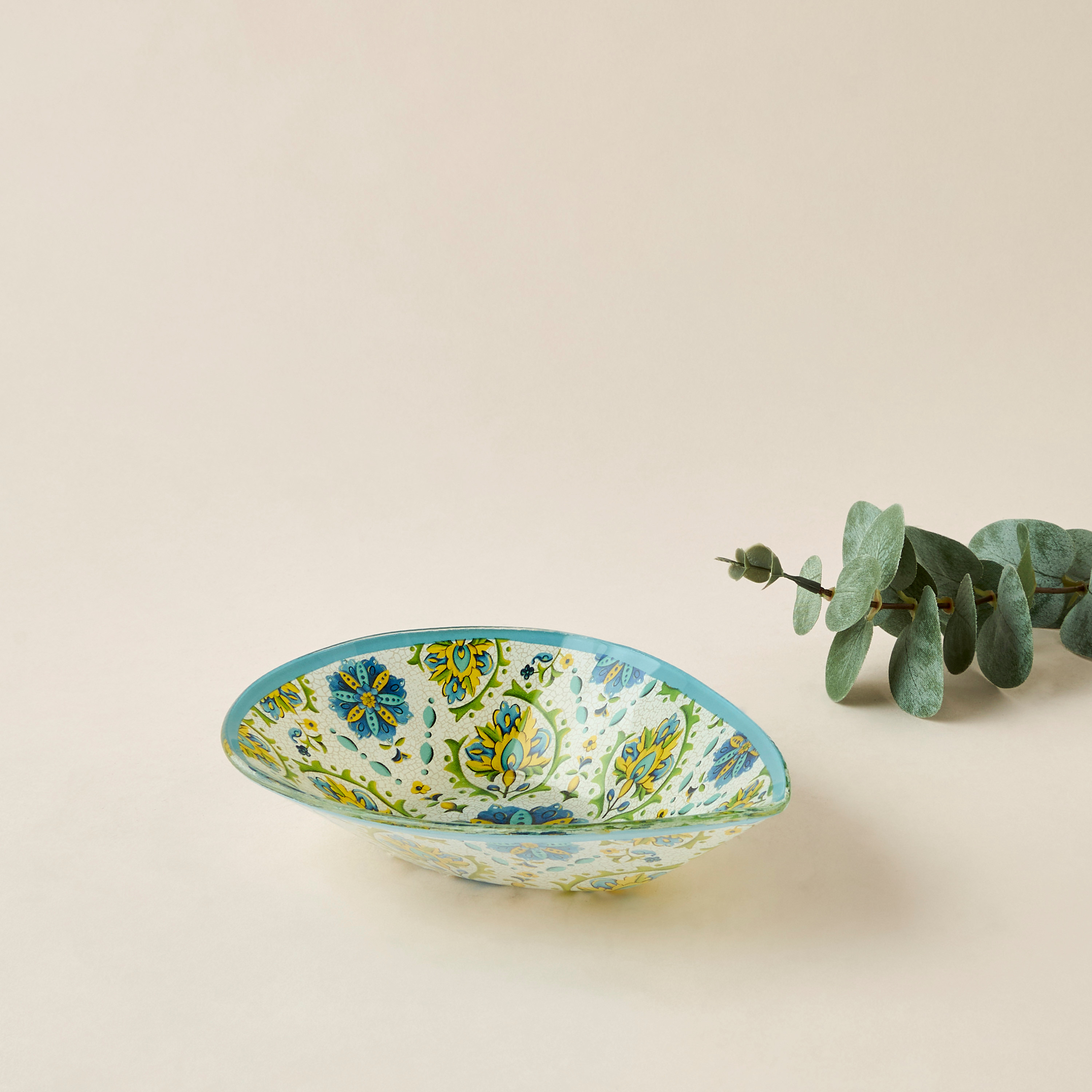 Lumira Printed Glass Serving Bowl - 14x20x4 cms-household-dining-dinnerware-bowls-image-1