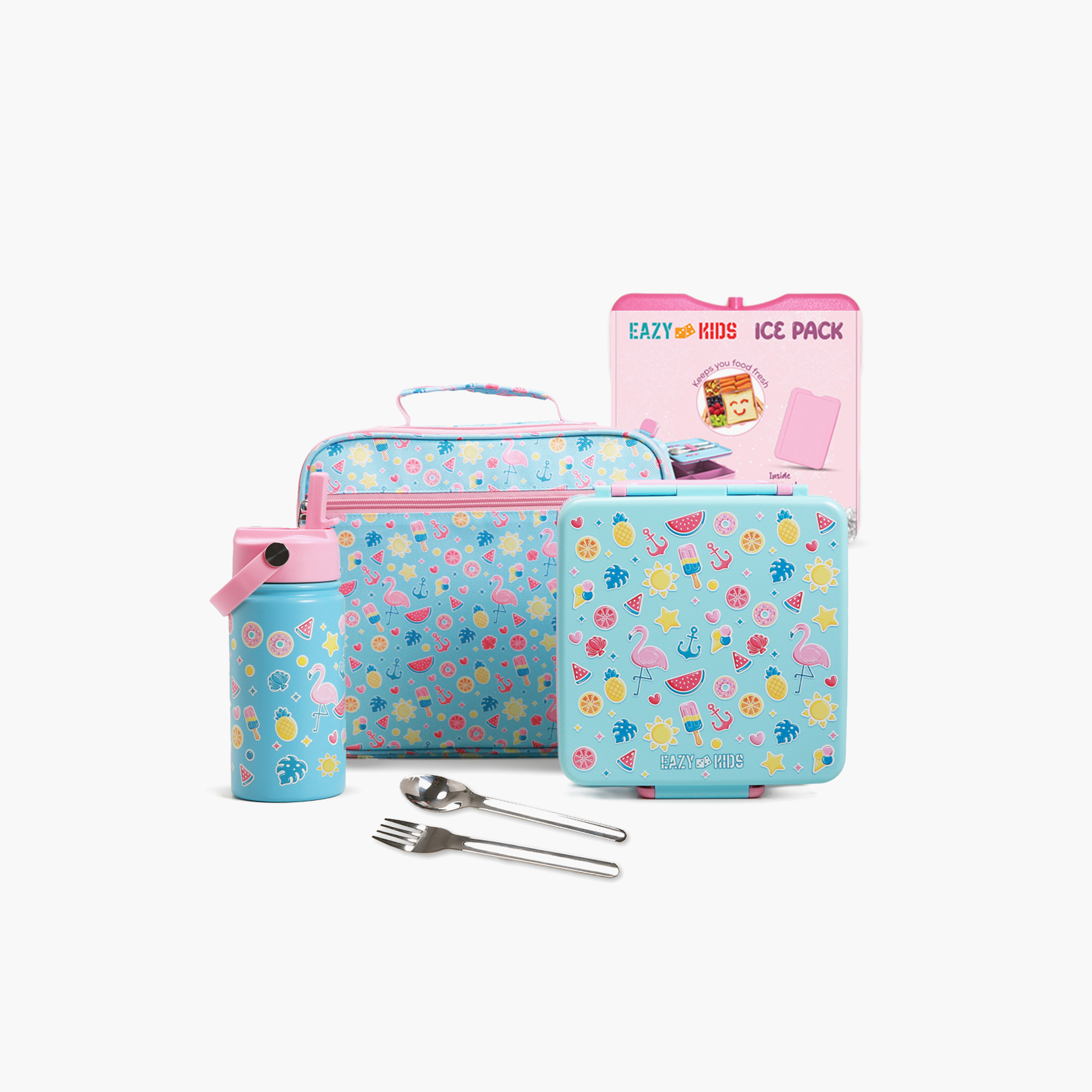 طقم شنطة غداء وقارورة مياه 5 قطع بطبعات من إيزي كيدز-school-lunchessentials-lunchboxes-image-2