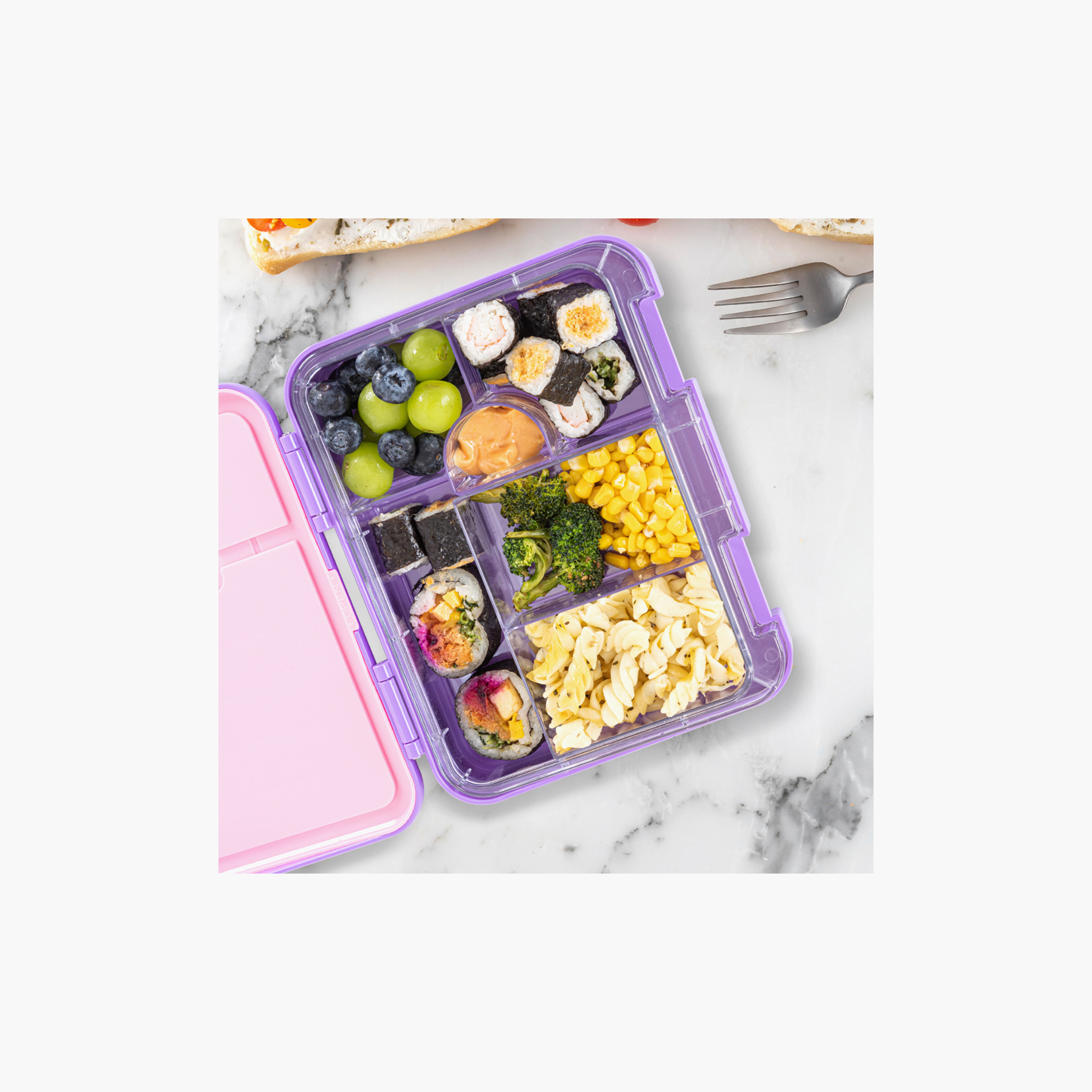 Eazy Kids 6 & 4 Convertible Bento Lunch Box with Accessories - 1160 ml - Butterfly - Purple-school-lunchessentials-lunchboxes-image-2