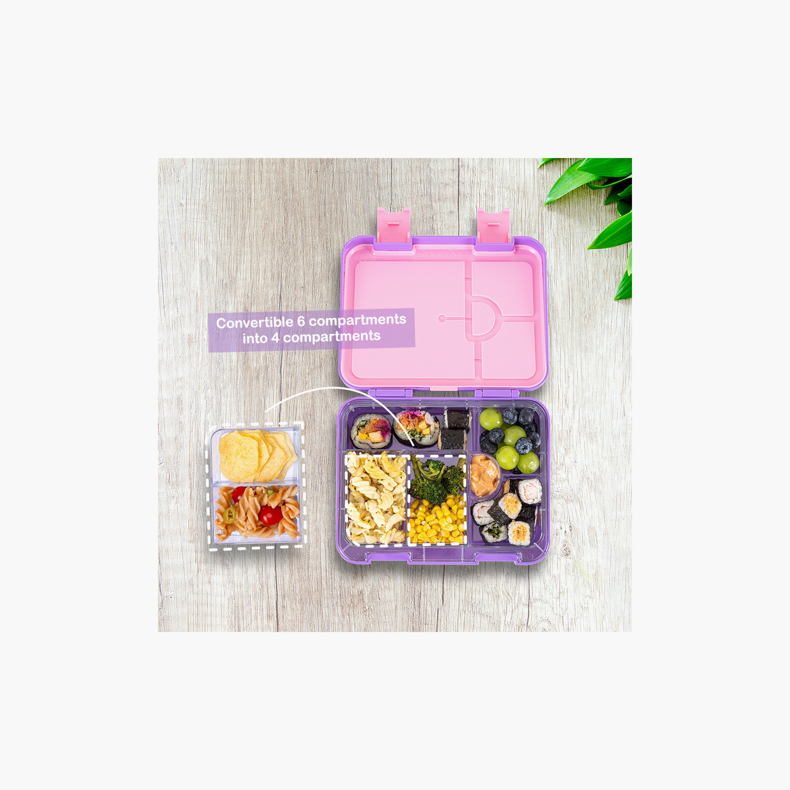 Eazy Kids 6 & 4 Convertible Bento Lunch Box with Accessories - 1160 ml - Butterfly - Purple-school-lunchessentials-lunchboxes-image-9