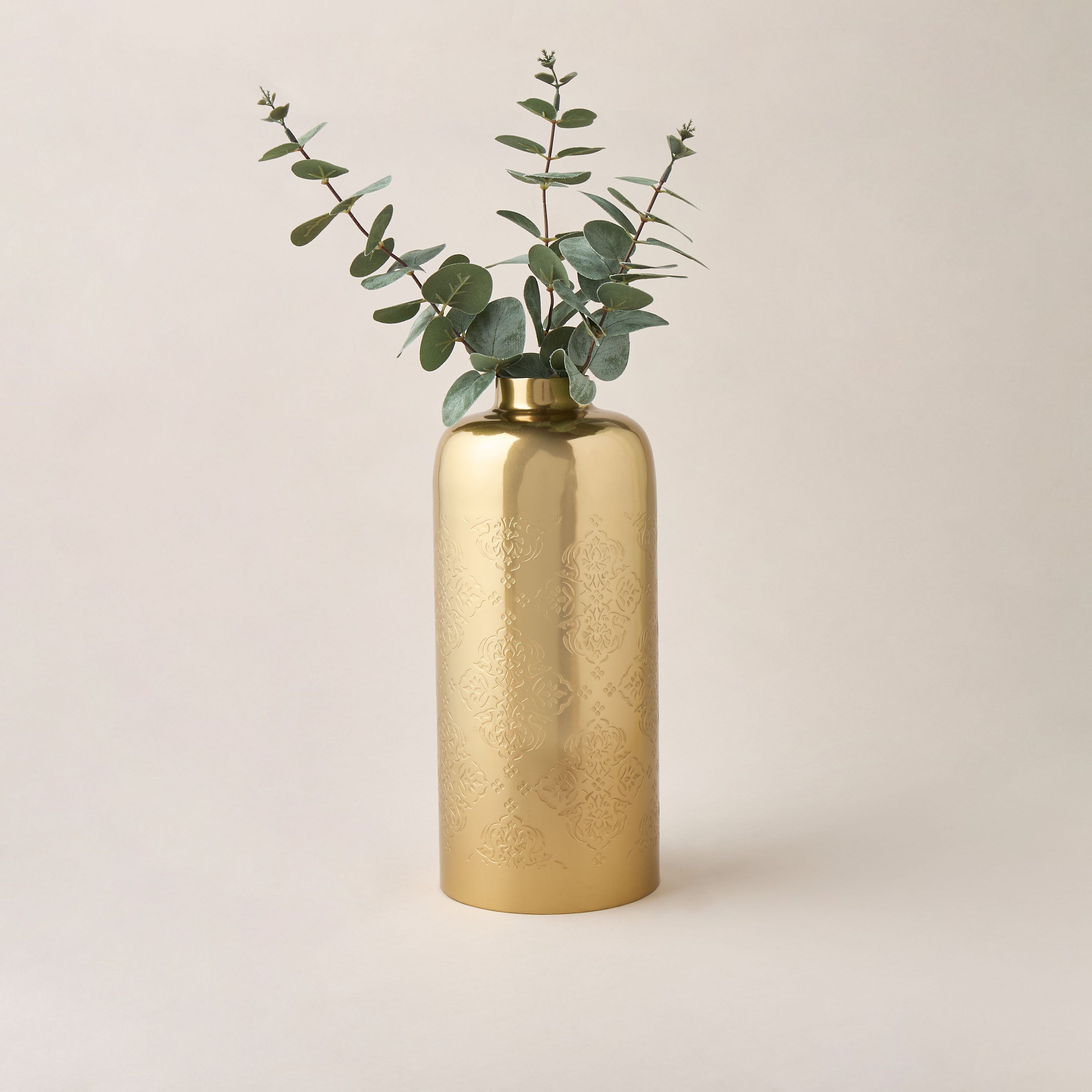 Floral Embossed Metal Vase - 13x13x31 cms-household-decor-vasesandbowls-image-2