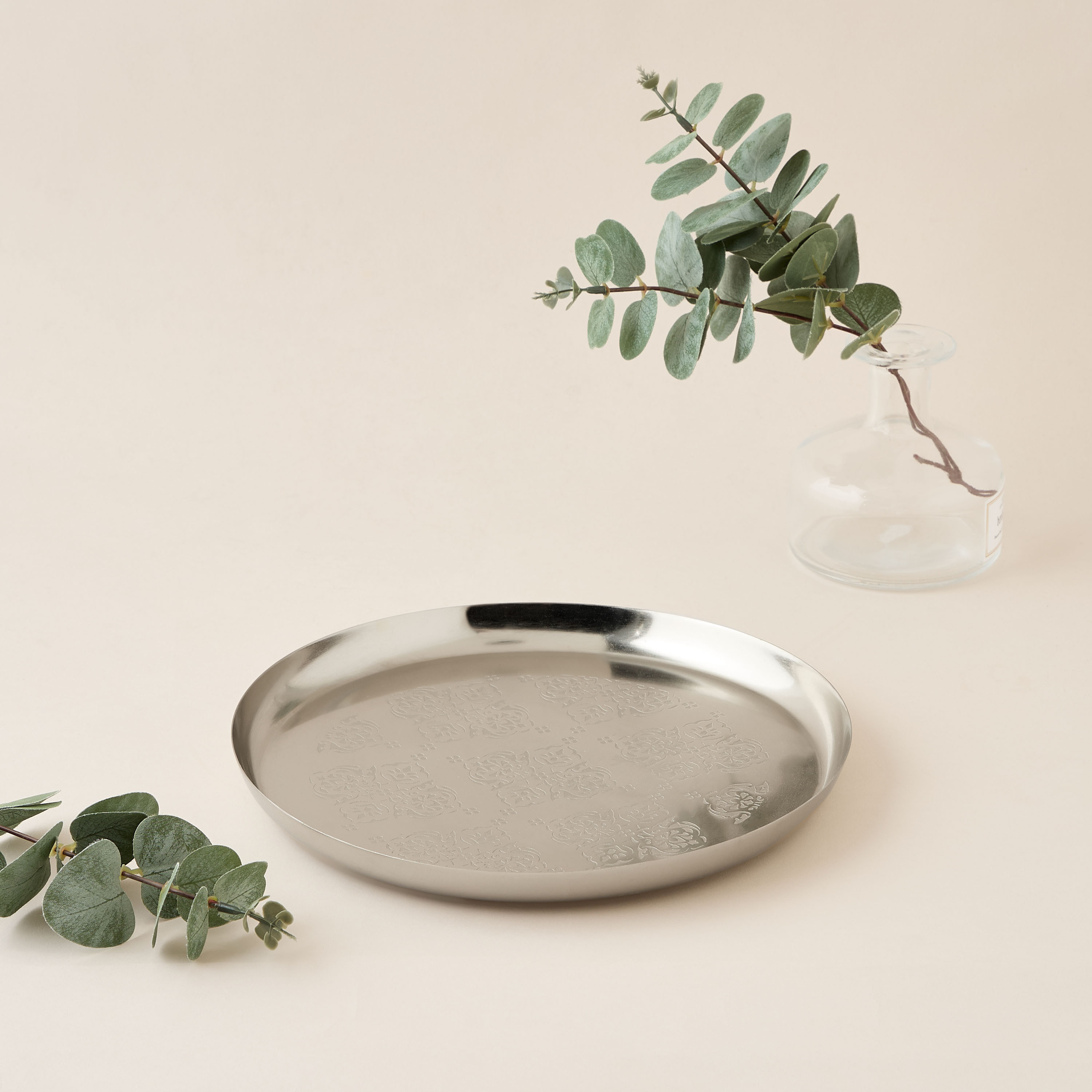 Floral Etched Decorative Tray - 25 cms-household-decor-boxesandtrays-image-2