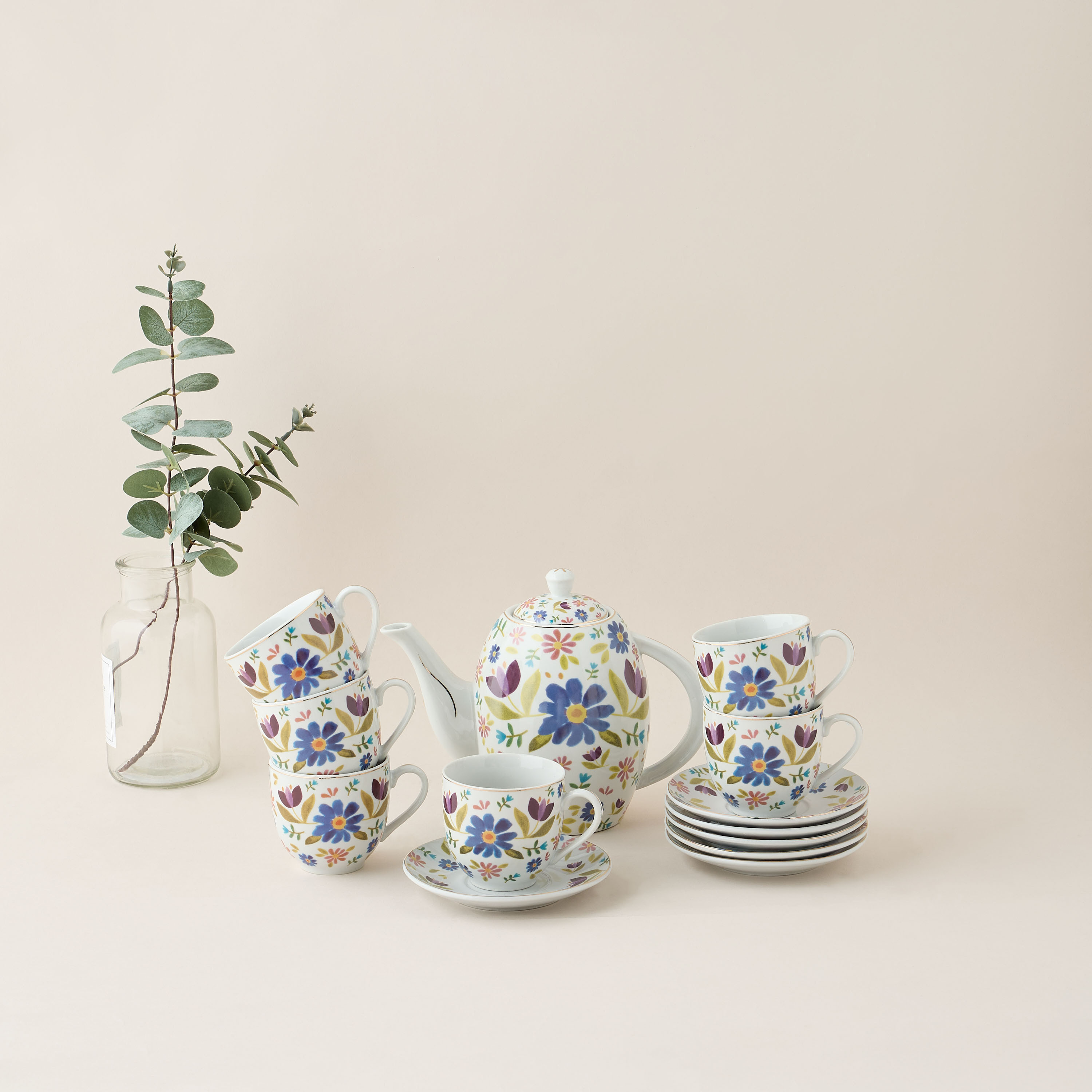 Sylvara 13-Piece Floral Print Ceramic Tea Set-household-dining-teaandcoffee-teaandcoffeesets-image-1
