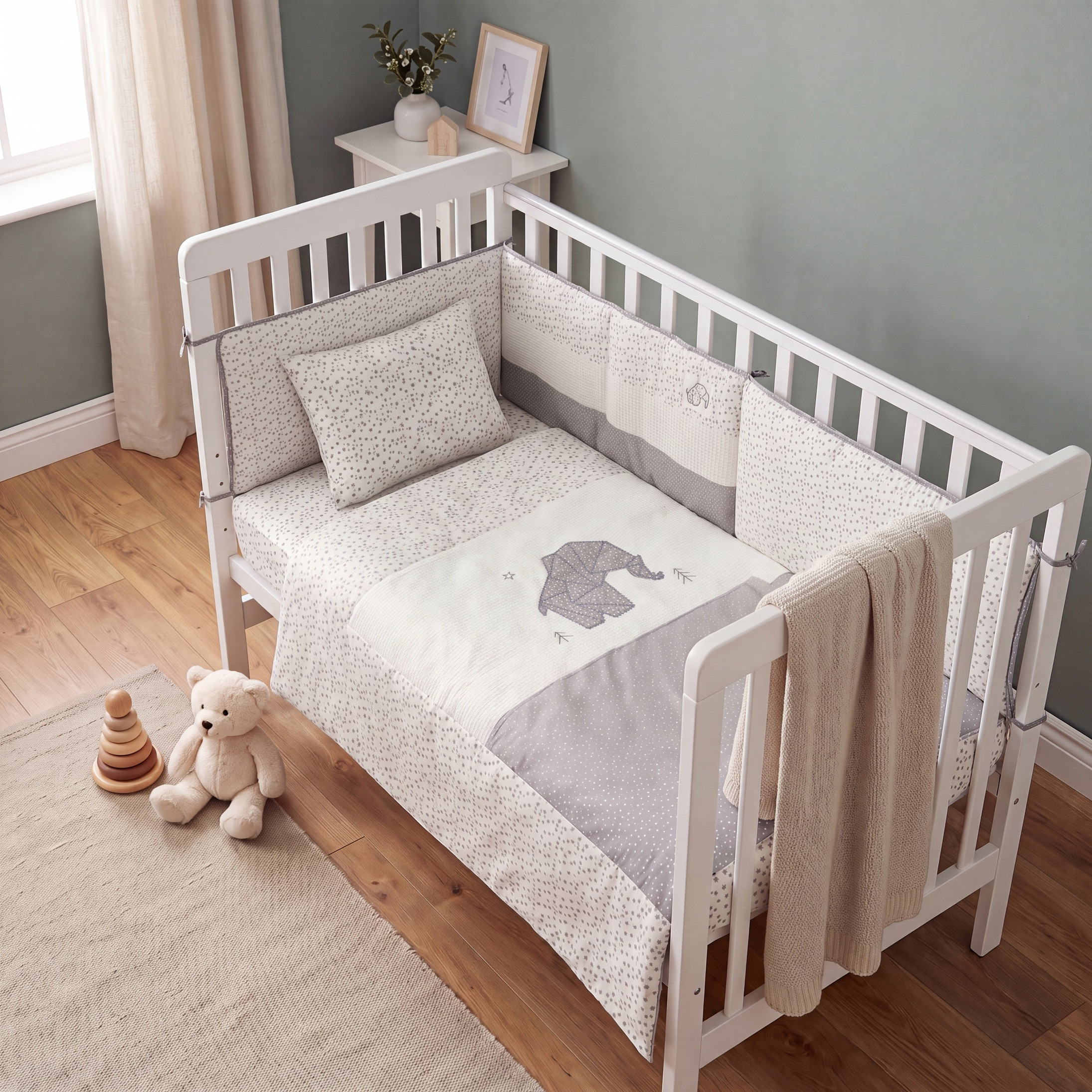 Cambrass Baby Bedding Set with Elephant Star Print, 100x130 cm-baby-nursery-babybedding-image-1