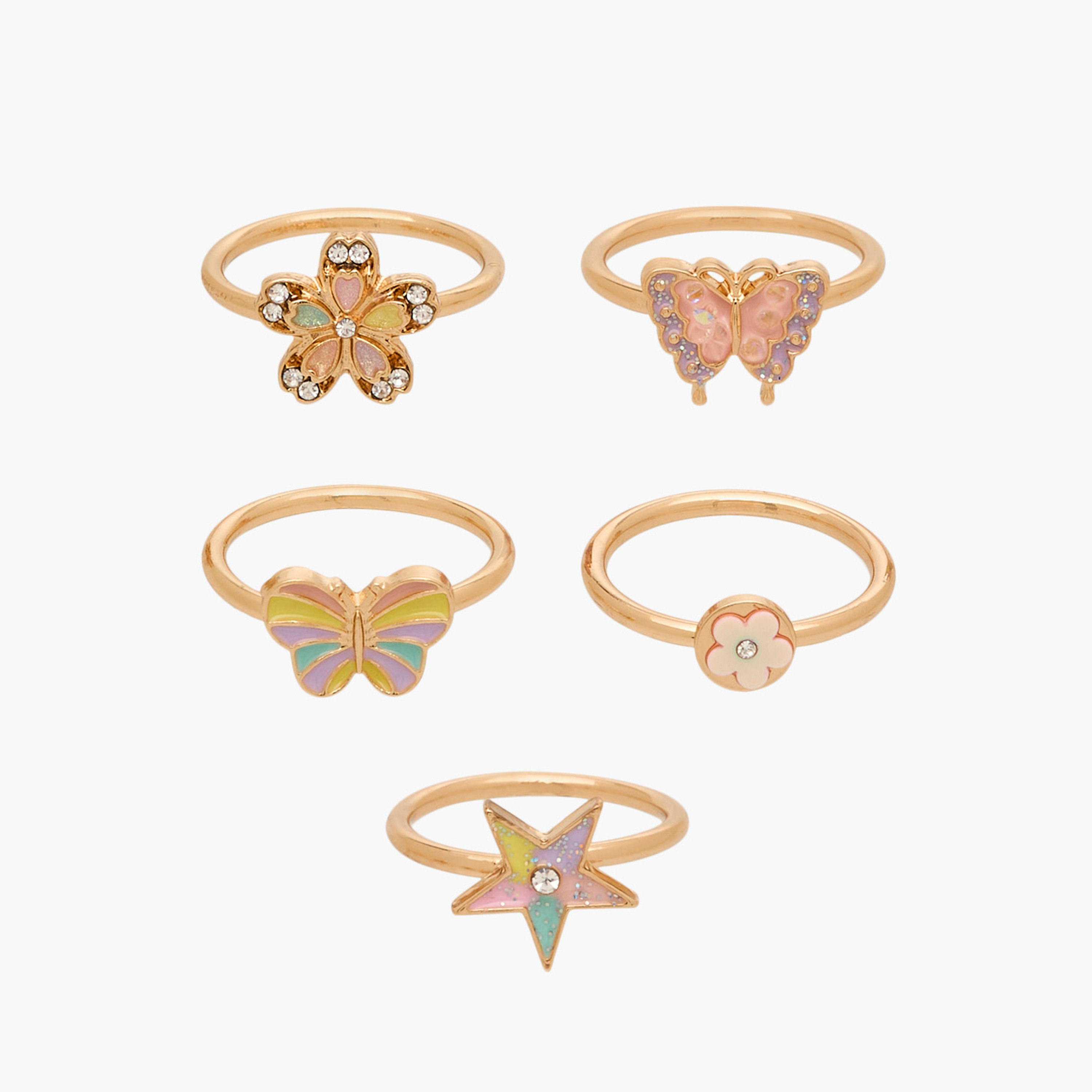 Charmz Girls Ring with Embellishments - Metal - Set of 5-girls-accessories-jewellery-image-1