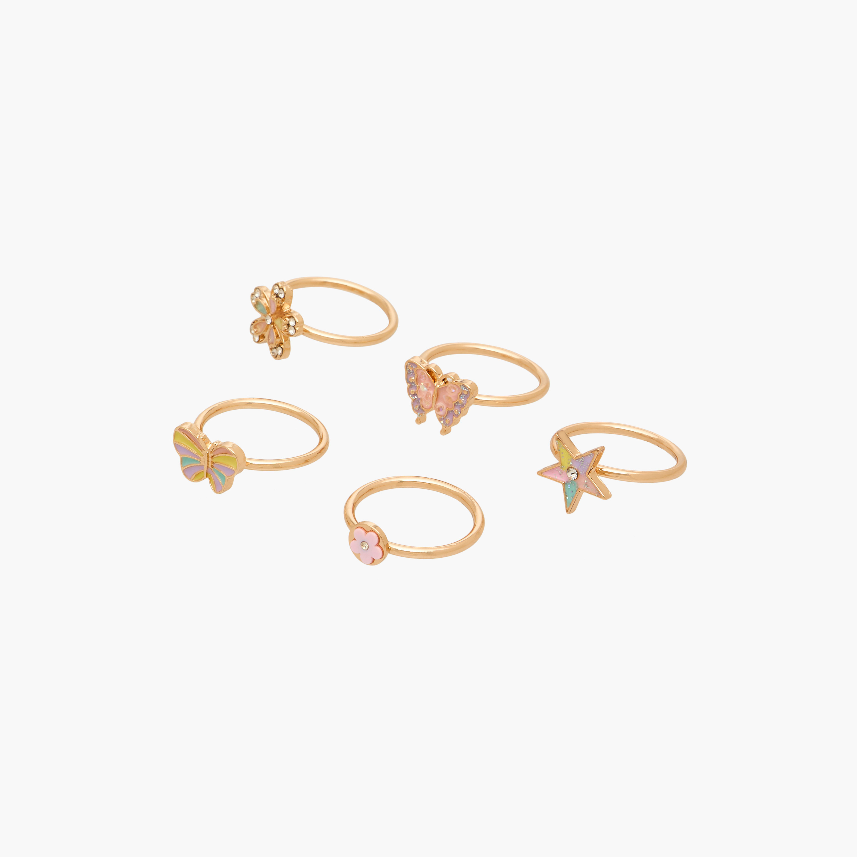 Charmz Girls Ring with Embellishments - Metal - Set of 5-girls-accessories-jewellery-image-2