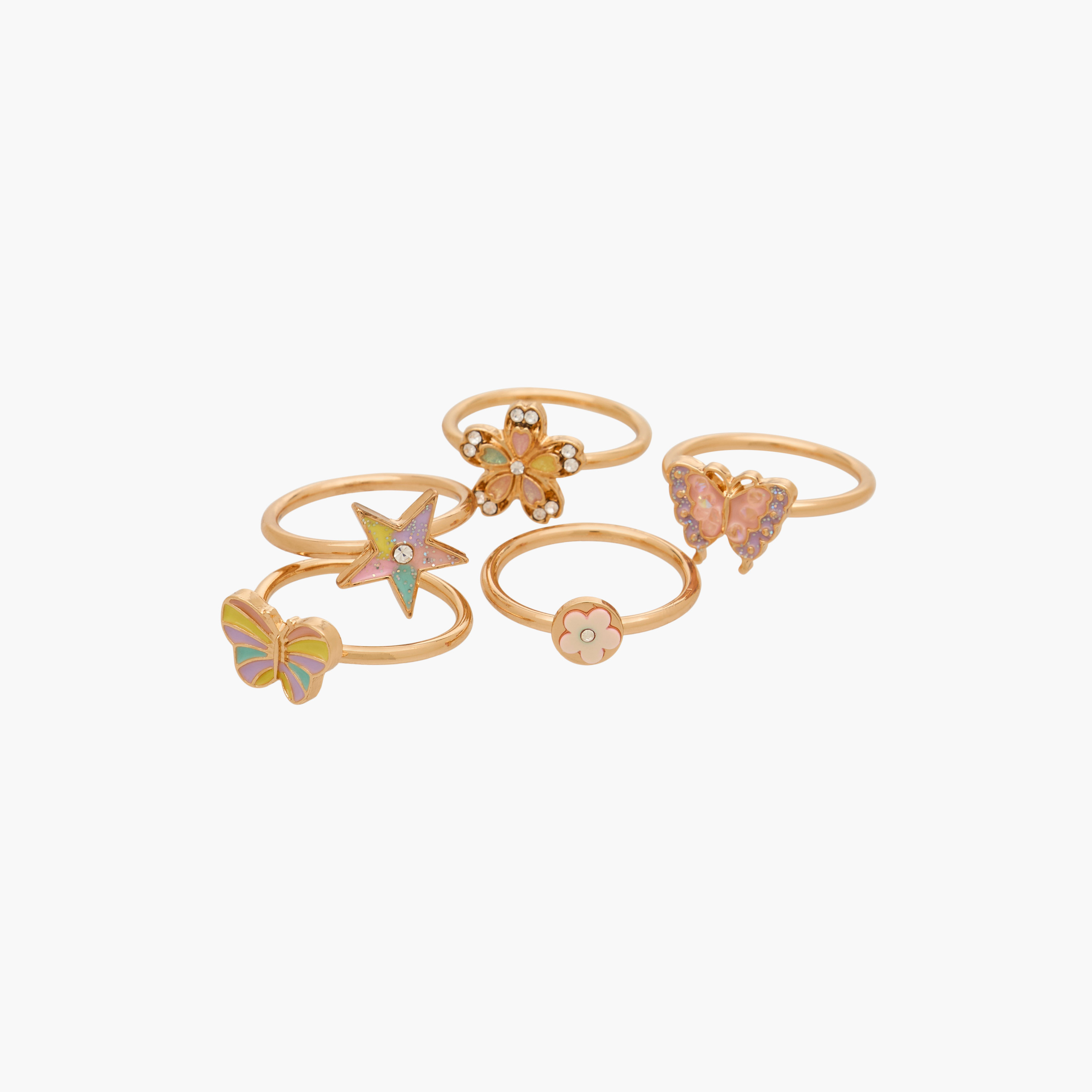 Charmz Girls Ring with Embellishments - Metal - Set of 5-girls-accessories-jewellery-image-3