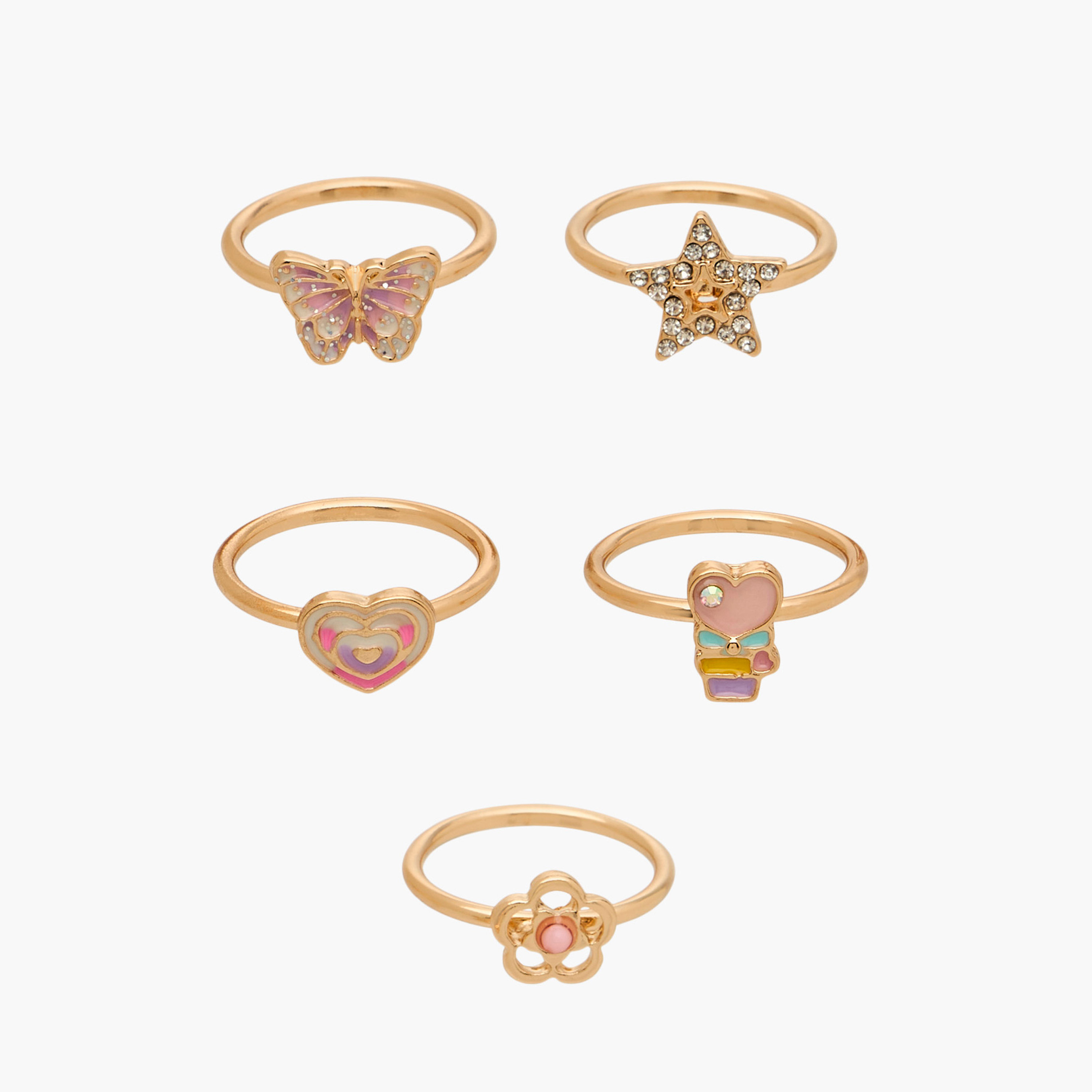 Charmz Girls Ring with Embellishment - Metal - Set of 5-girls-accessories-jewellery-image-1