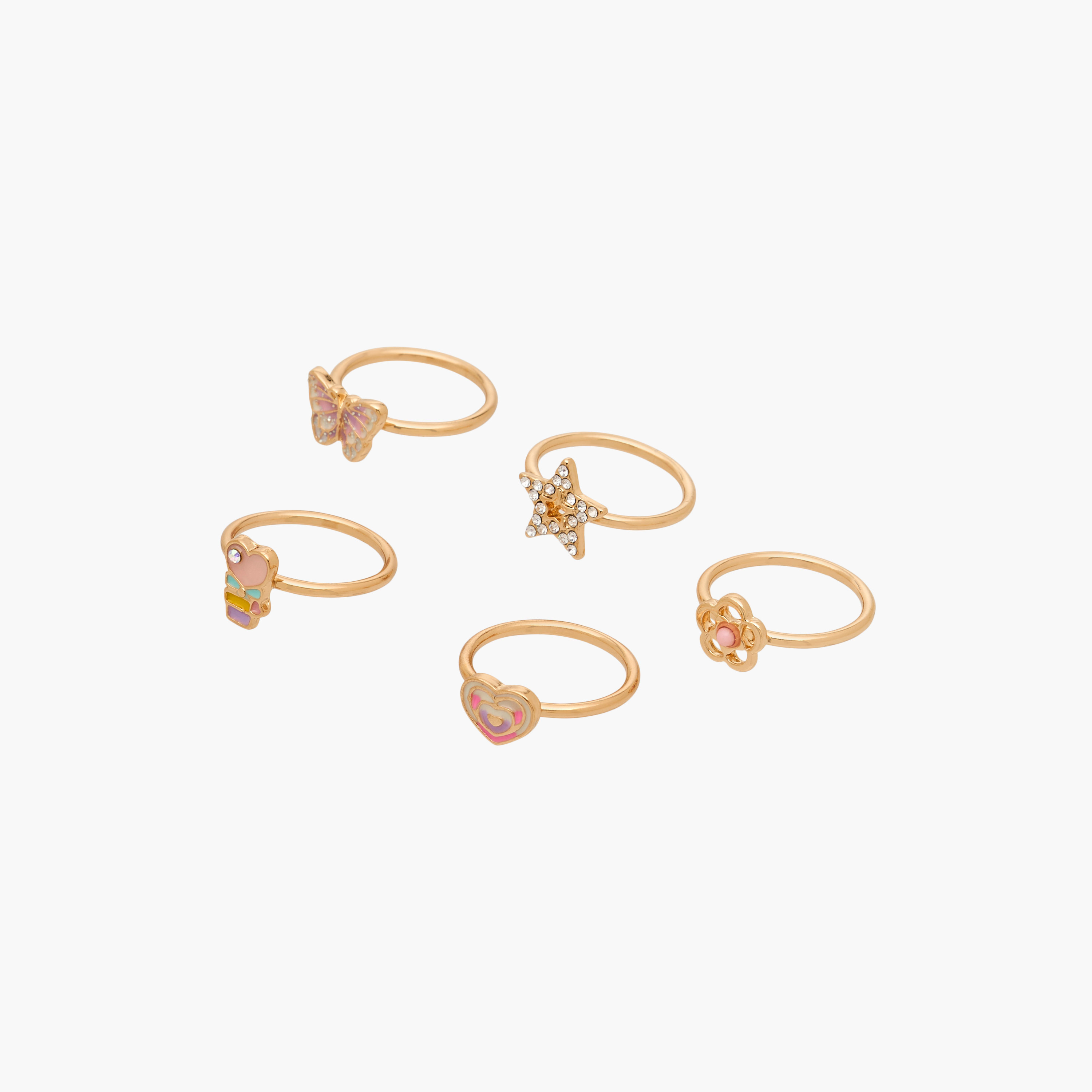Charmz Girls Ring with Embellishment - Metal - Set of 5-girls-accessories-jewellery-image-2
