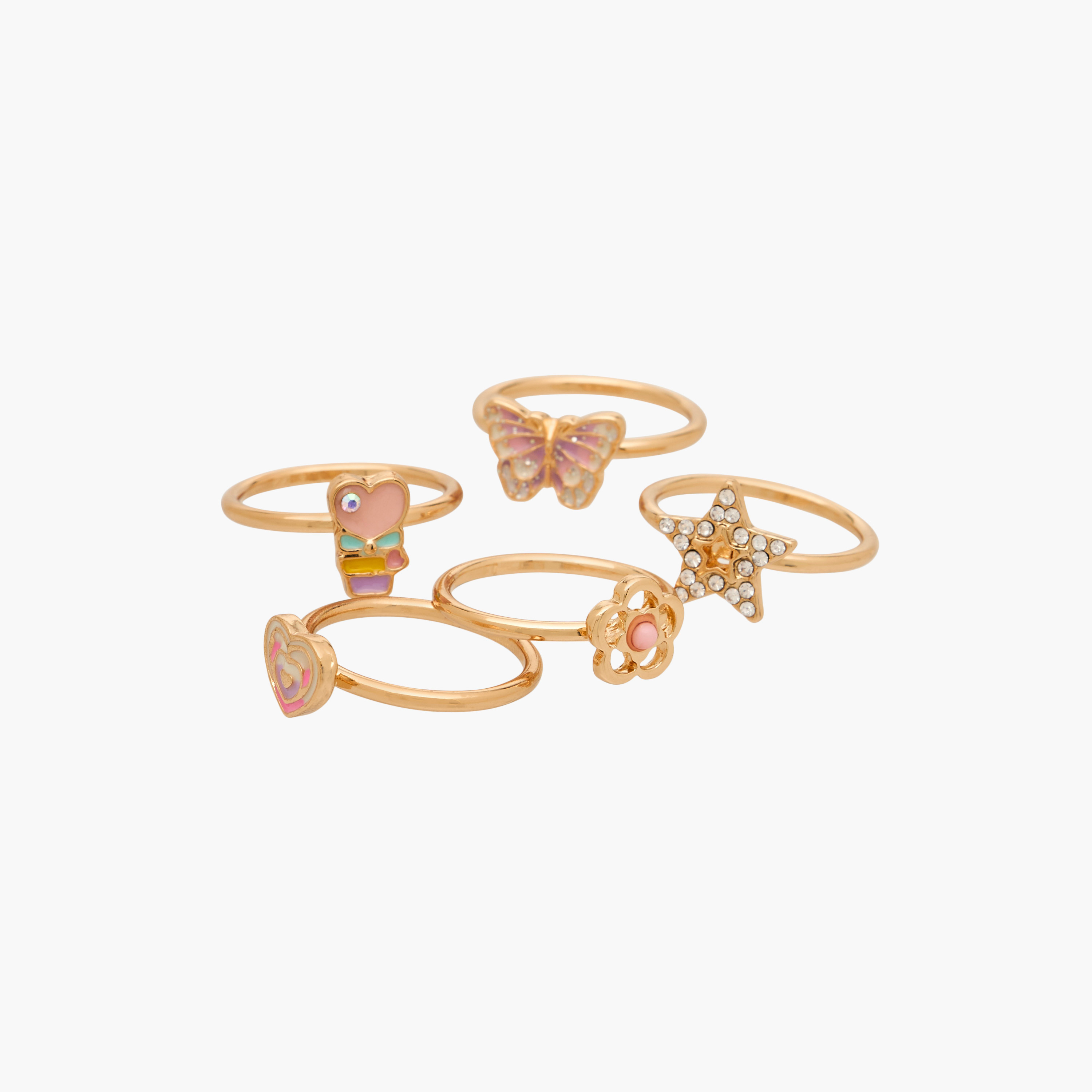 Charmz Girls Ring with Embellishment - Metal - Set of 5-girls-accessories-jewellery-image-3