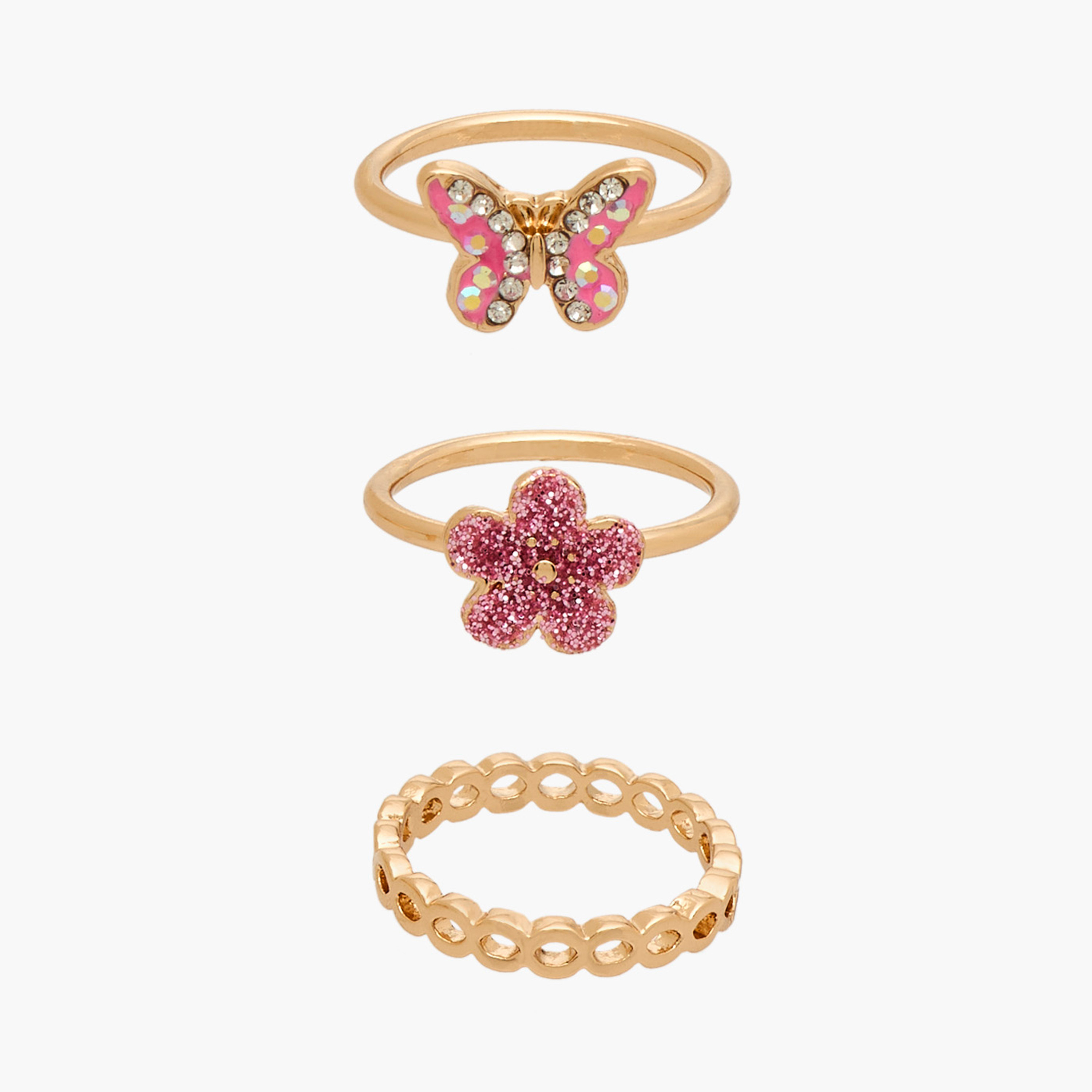 Charmz Girls Ring with Embellishments - Metal - Set of 3-girls-accessories-jewellery-image-1