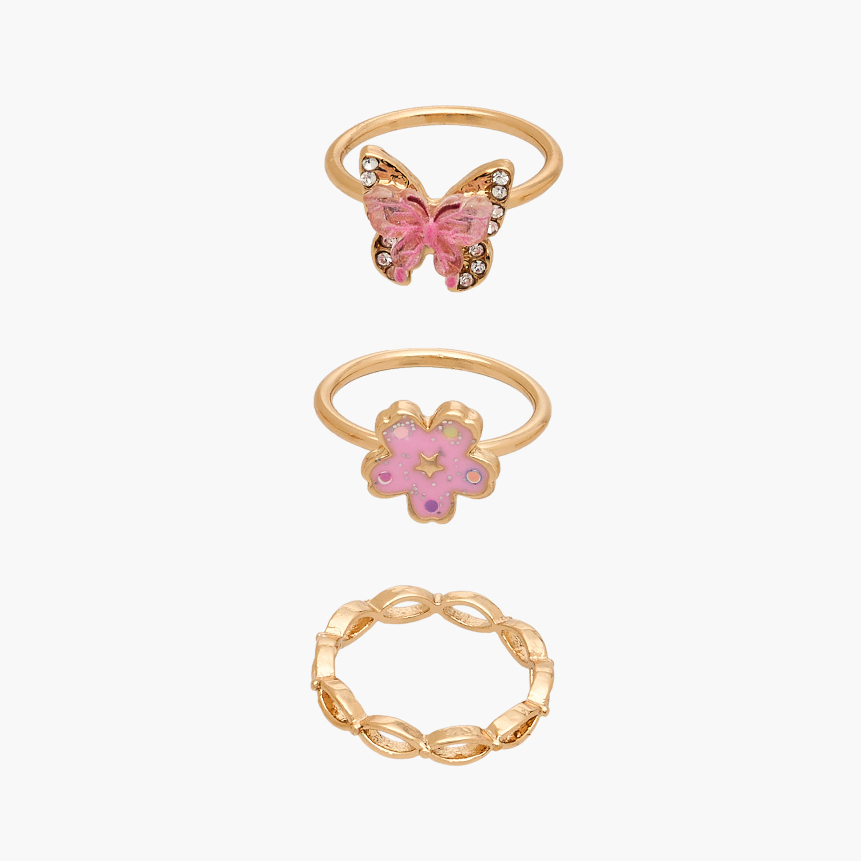 Charmz Girls Ring with Embellishments - Metal - Set of 3-girls-accessories-jewellery-image-1