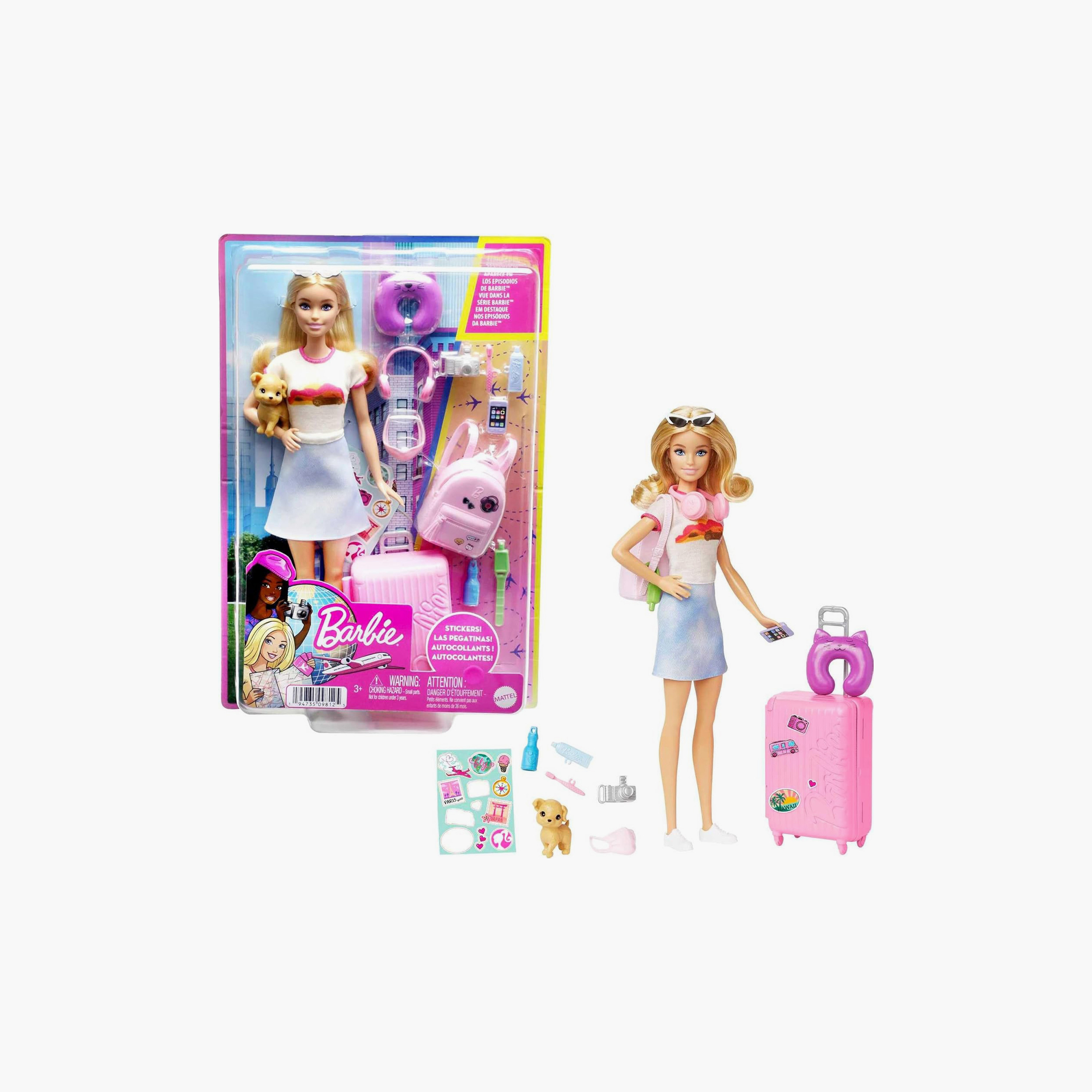 Barbie Doll and Accessories Travel Set with Puppy and 10+ Pieces - Malibu-toys-dollsandplaysets-dollplaysets-image-1