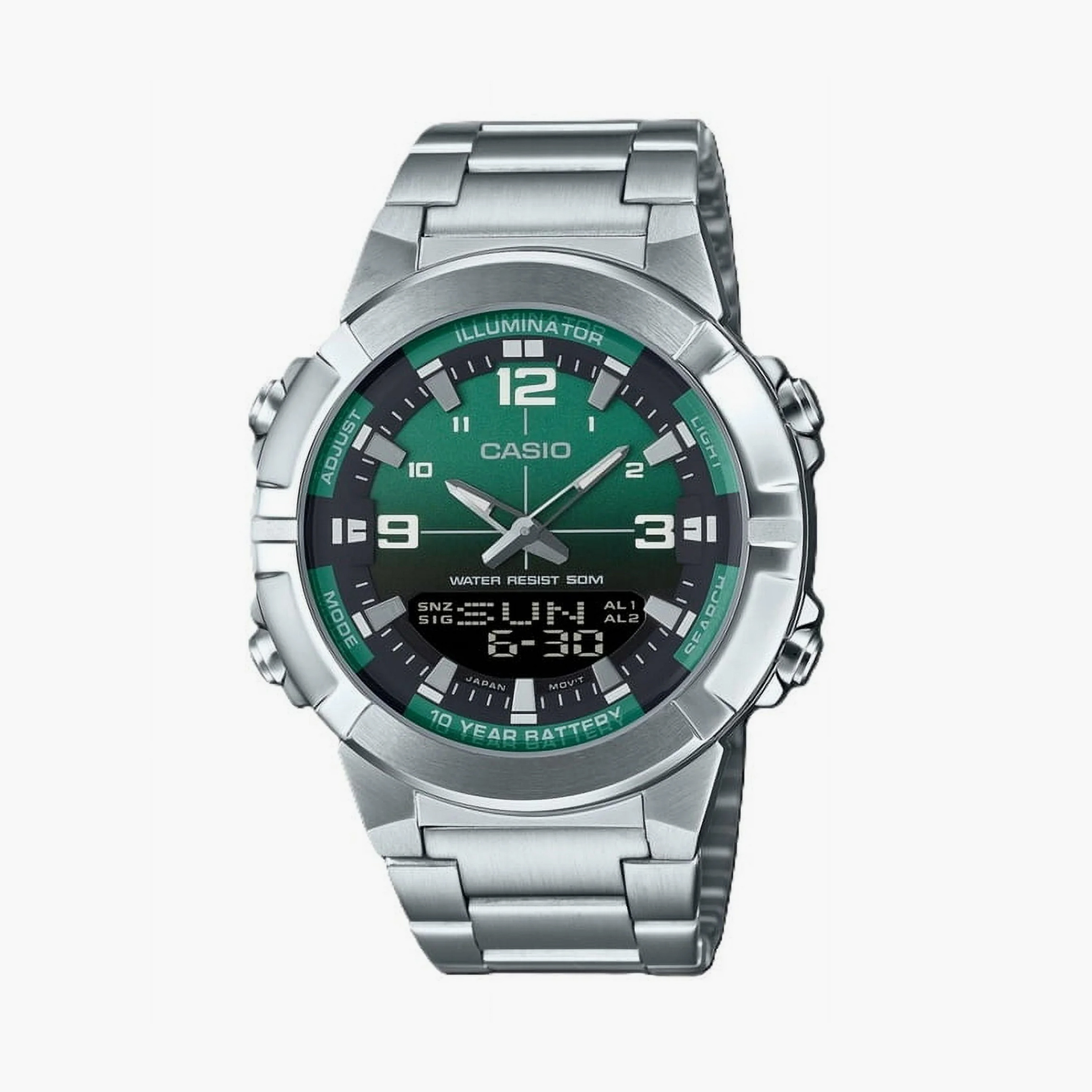 كاسيو- ساعة رجالية  تناظرية/رقمية سوار ستانلس ستيل لون فضي  44 مم | AMW-870DA-3AVDF-men-watchesandjewellery-watches-image-1