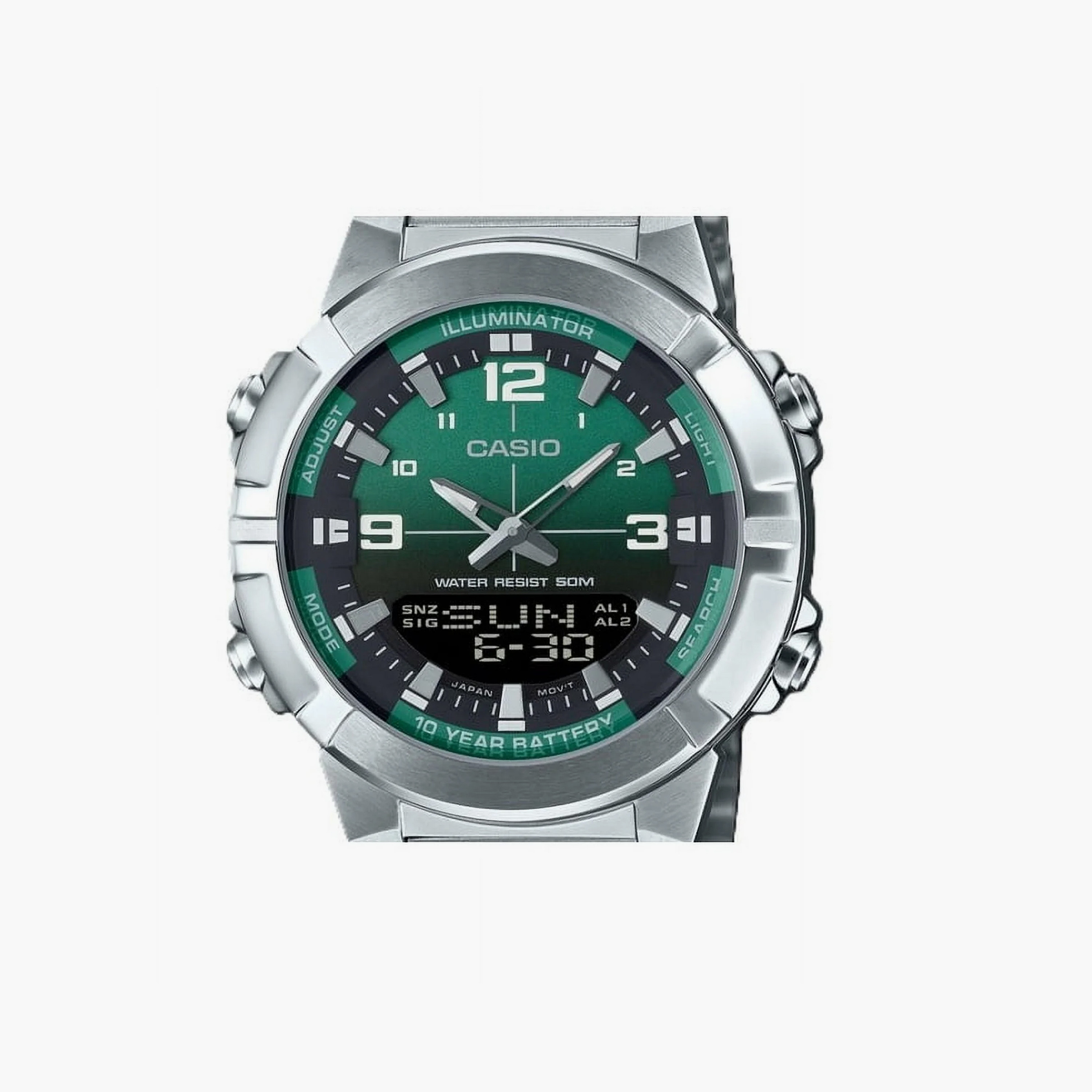 كاسيو- ساعة رجالية  تناظرية/رقمية سوار ستانلس ستيل لون فضي  44 مم | AMW-870DA-3AVDF-men-watchesandjewellery-watches-image-4
