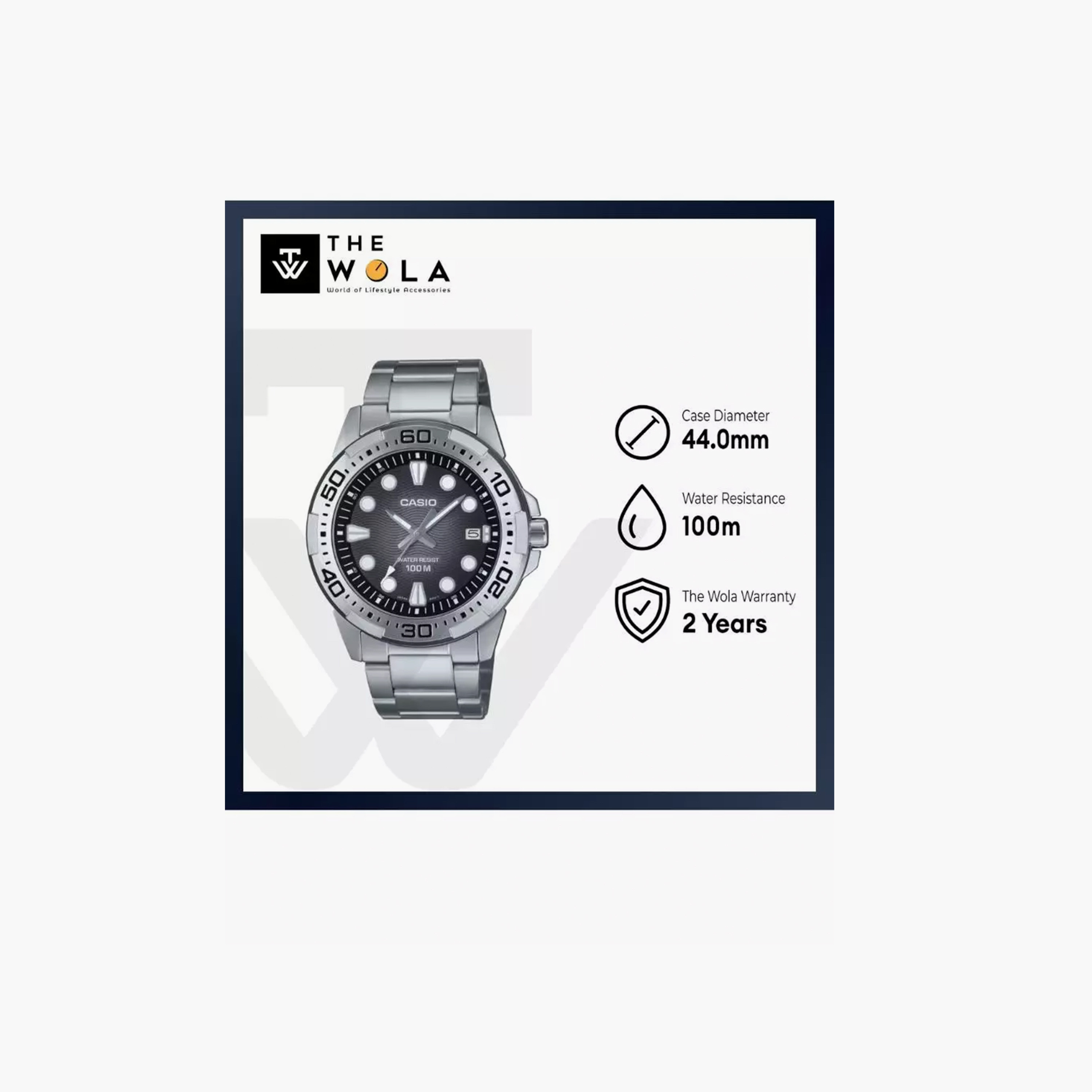 كاسيو- ساعة رجالية تناظرية حزام ستانلس ستيل لون فضي  44 مم | MTD-140D-1AVDF-men-watchesandjewellery-watches-image-2