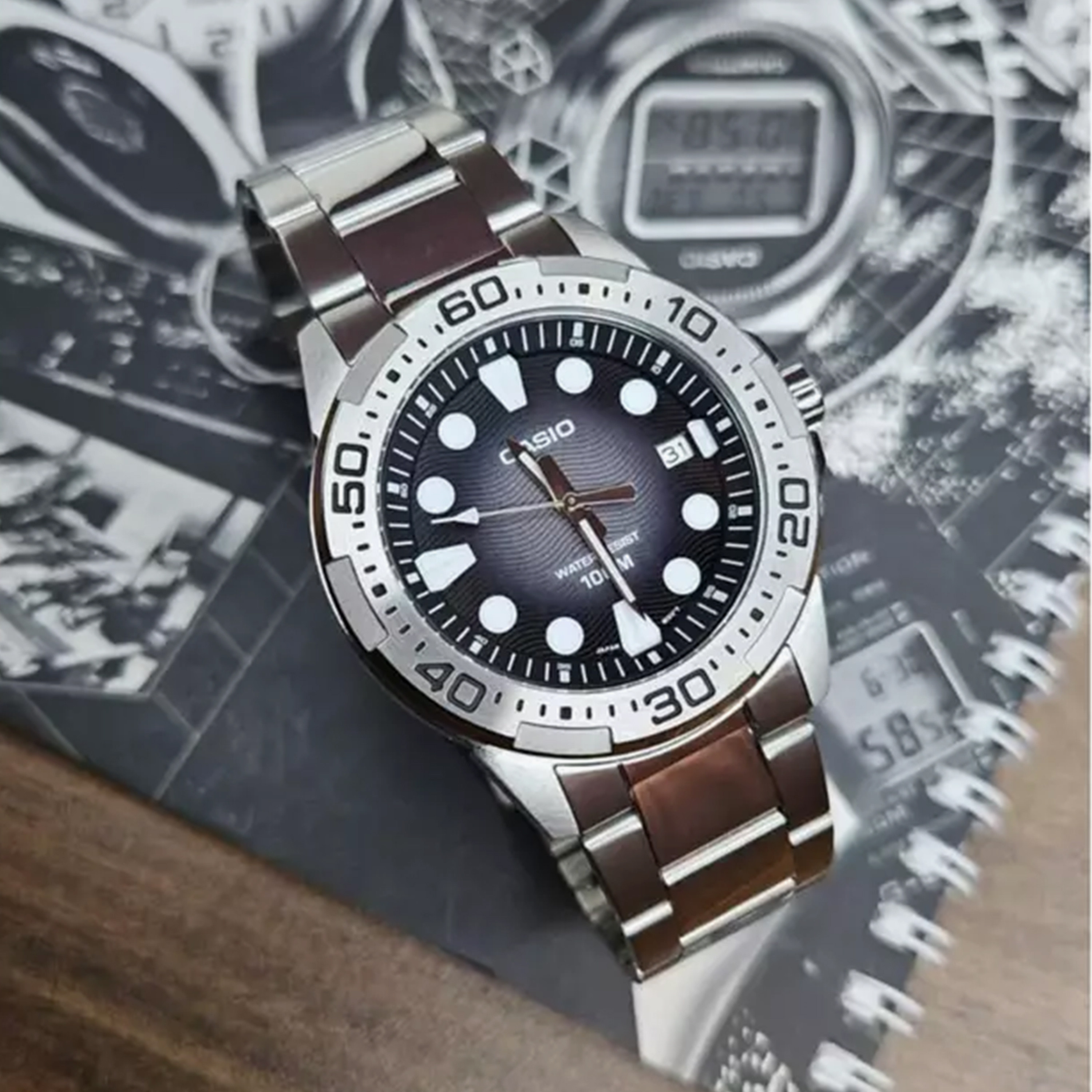 كاسيو- ساعة رجالية تناظرية حزام ستانلس ستيل لون فضي  44 مم | MTD-140D-1AVDF-men-watchesandjewellery-watches-image-3